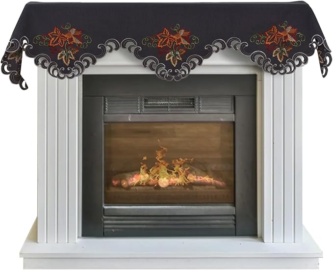 Mantel Scarf Cover – Charcoal Gray Embroidered Lace Table Runner Decor 18x90 Inch