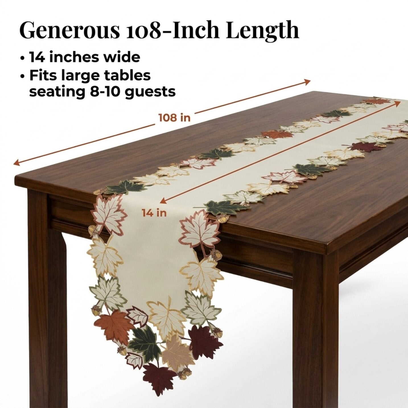Cream White Table Runner – Falling Petals Embroidered European Decor 14x108 Inch