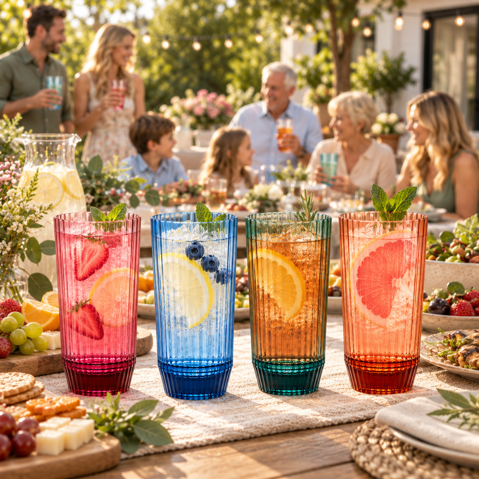 Khen Shatterproof Acrylic Ribbed Drinking Glasses Set | Set of 4