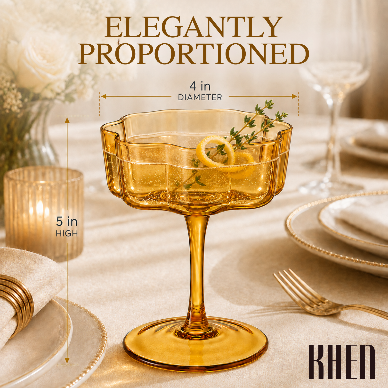 Flower Wave Coupe Cocktail Colored Glasses | Set of 2 | Amber