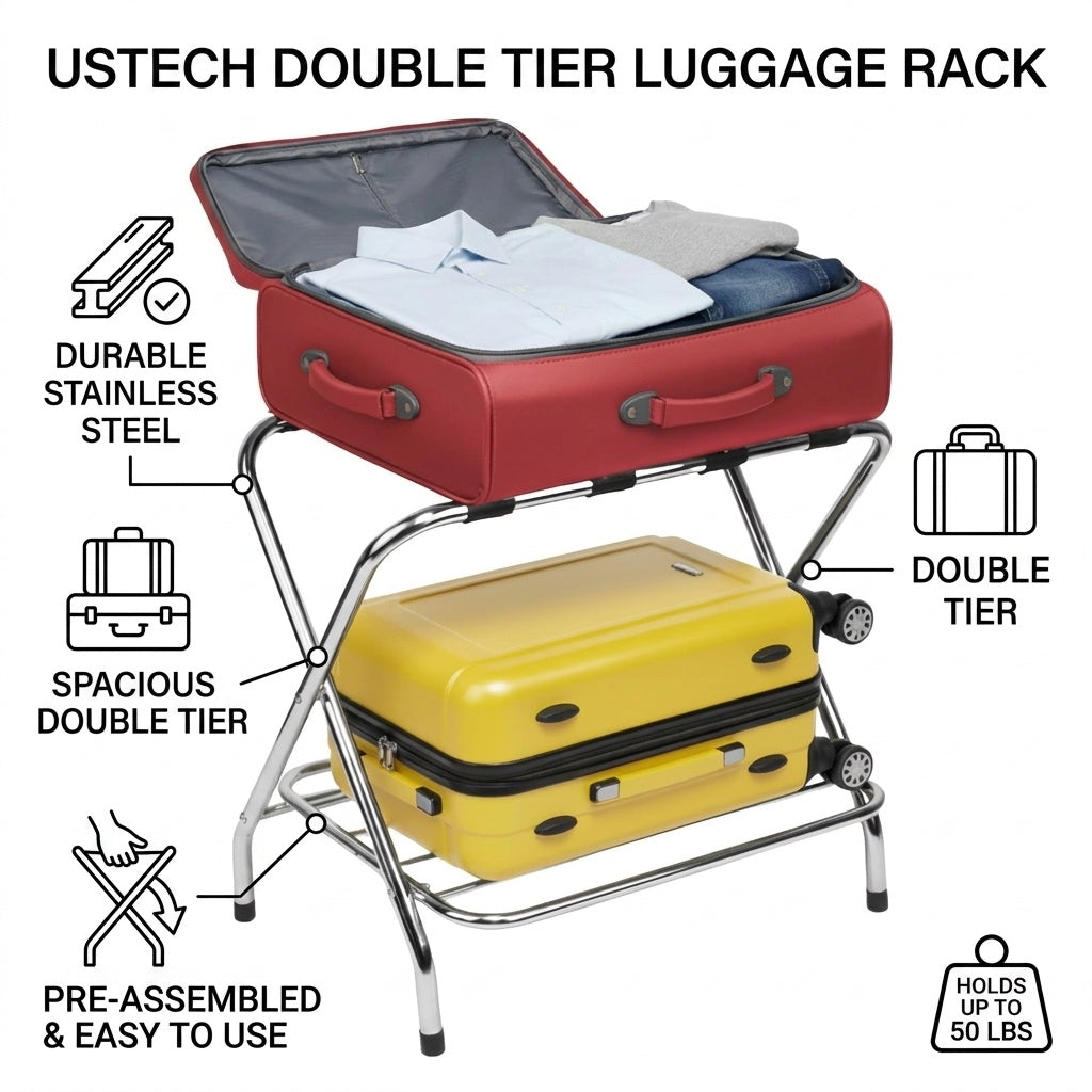 2-Tier X-Shaped Folding Steel Luggage Rack