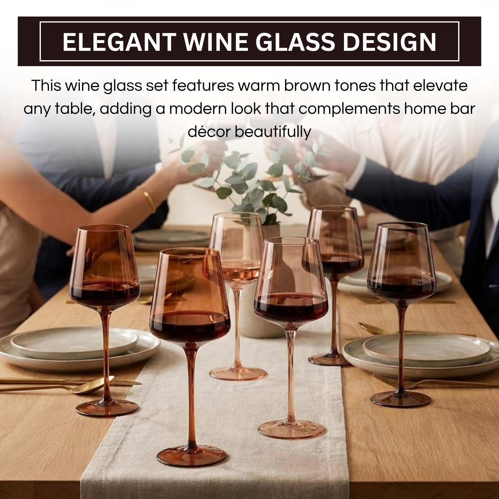 Venus Wine Glasses, Set of 6, Brown Shades 22.3oz Glass Tall