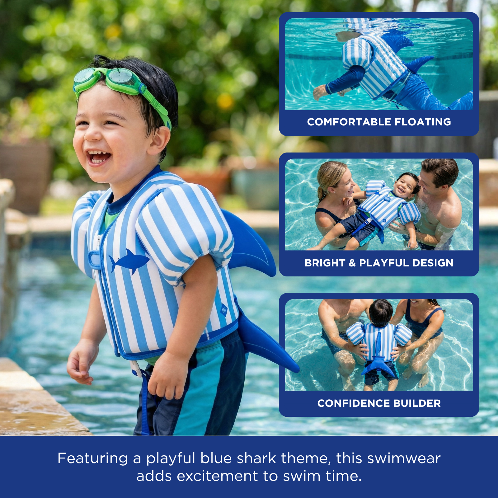 Floating Jackets with Sleeves for Pool or Beach | 1-3 Years | Blue Shark
