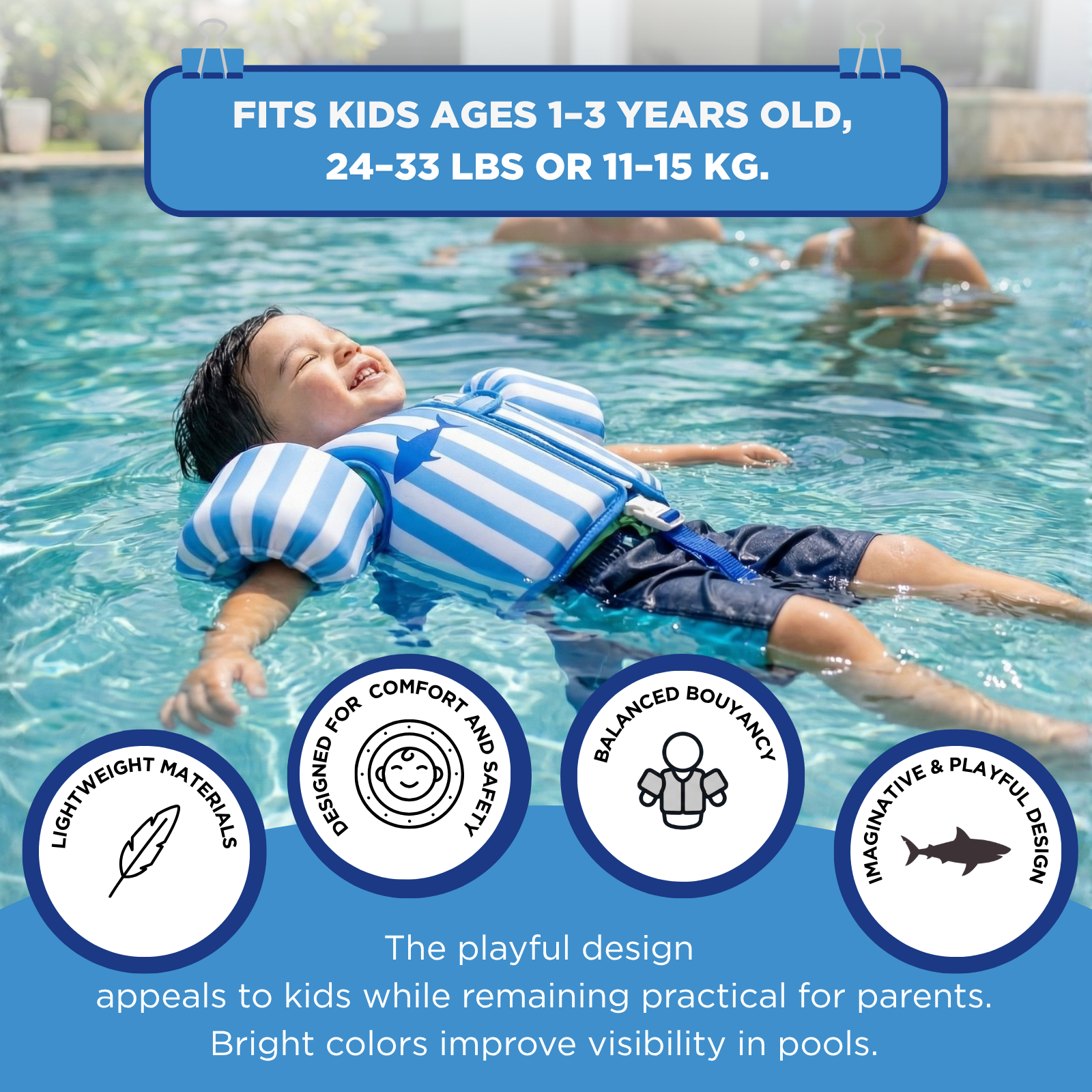 Floating Jackets with Sleeves for Pool or Beach | 1-3 Years | Blue Shark