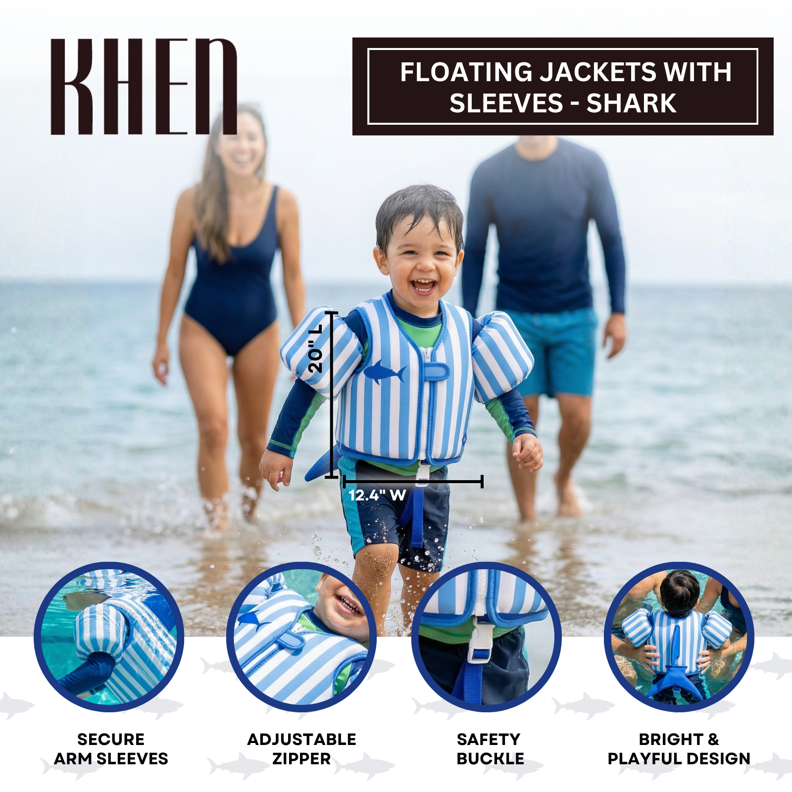 Floating Jackets with Sleeves for Pool or Beach | 1-3 Years | Blue Shark