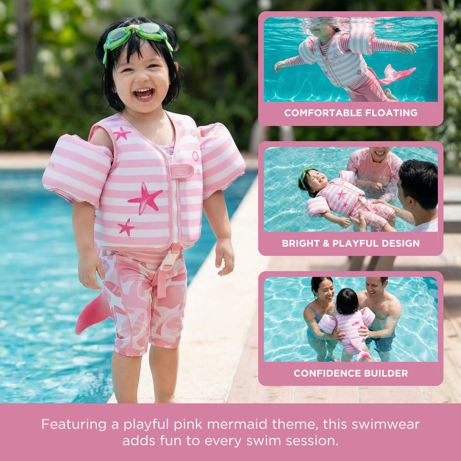 Floating Jackets with Sleeves for Pool or Beach | 1-3 Years | Pink Mermaid