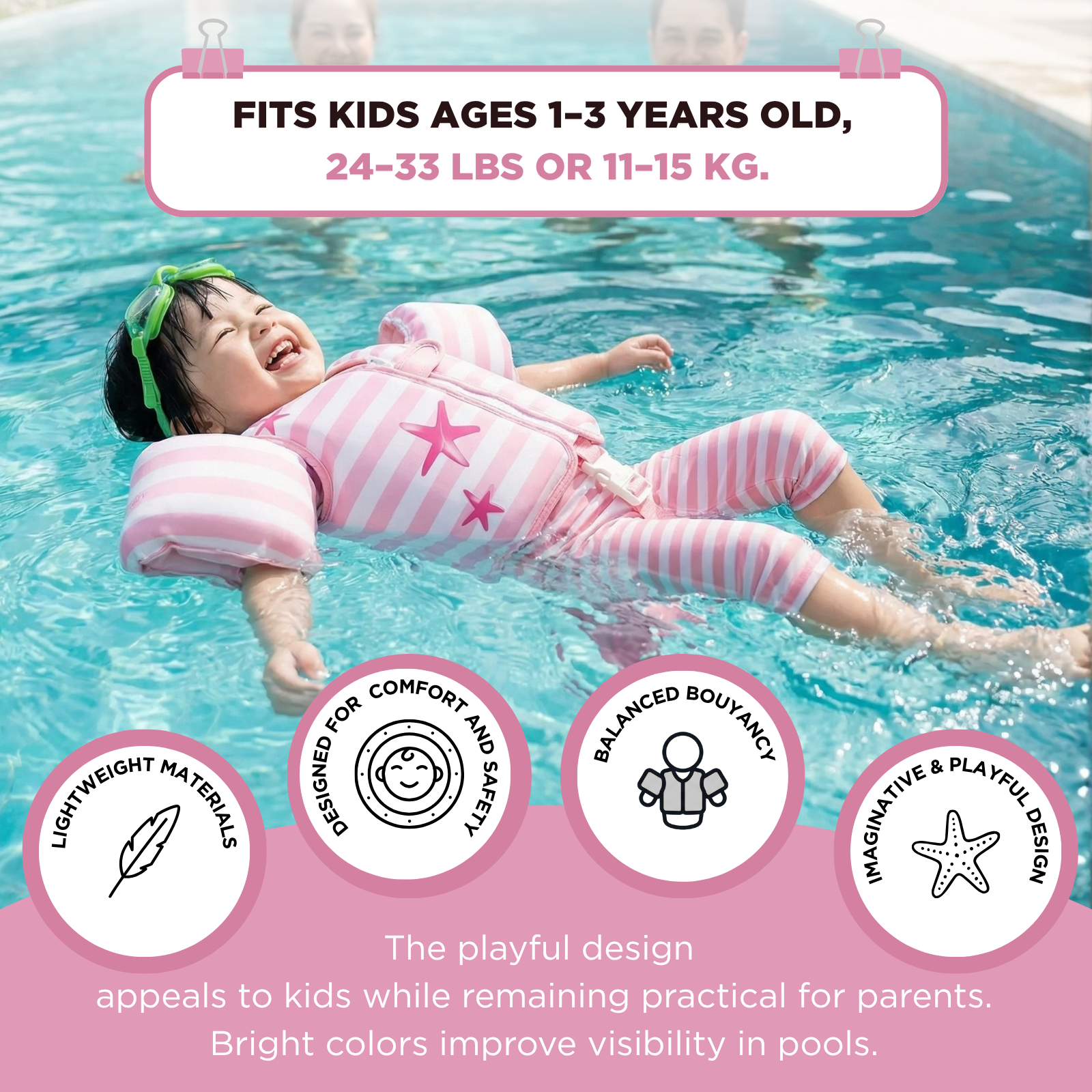 Floating Jackets with Sleeves for Pool or Beach | 1-3 Years | Pink Mermaid