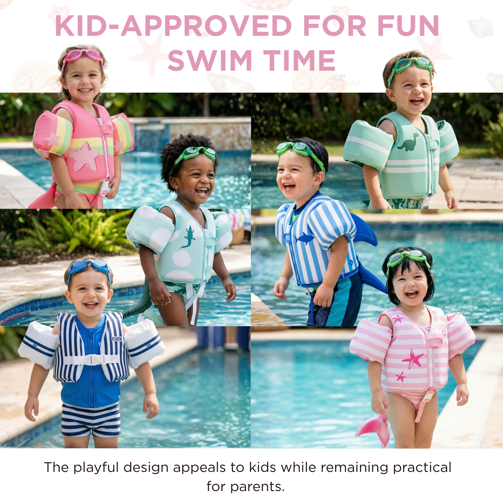 Floating Jackets with Sleeves for Pool or Beach | 1-3 Years | Pink Mermaid
