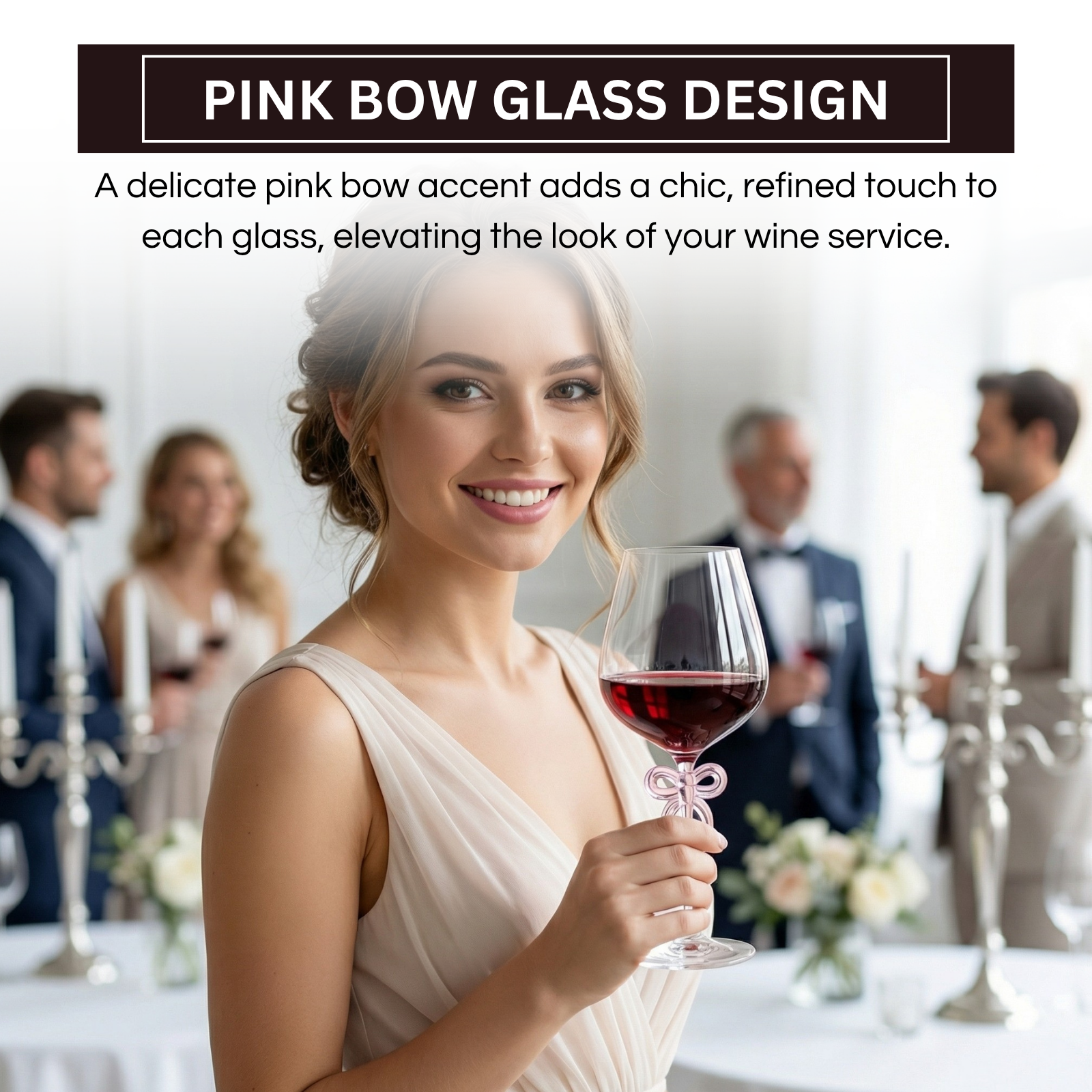 Large Clear Wine Glass with Pink Bow on Stem, One Piece