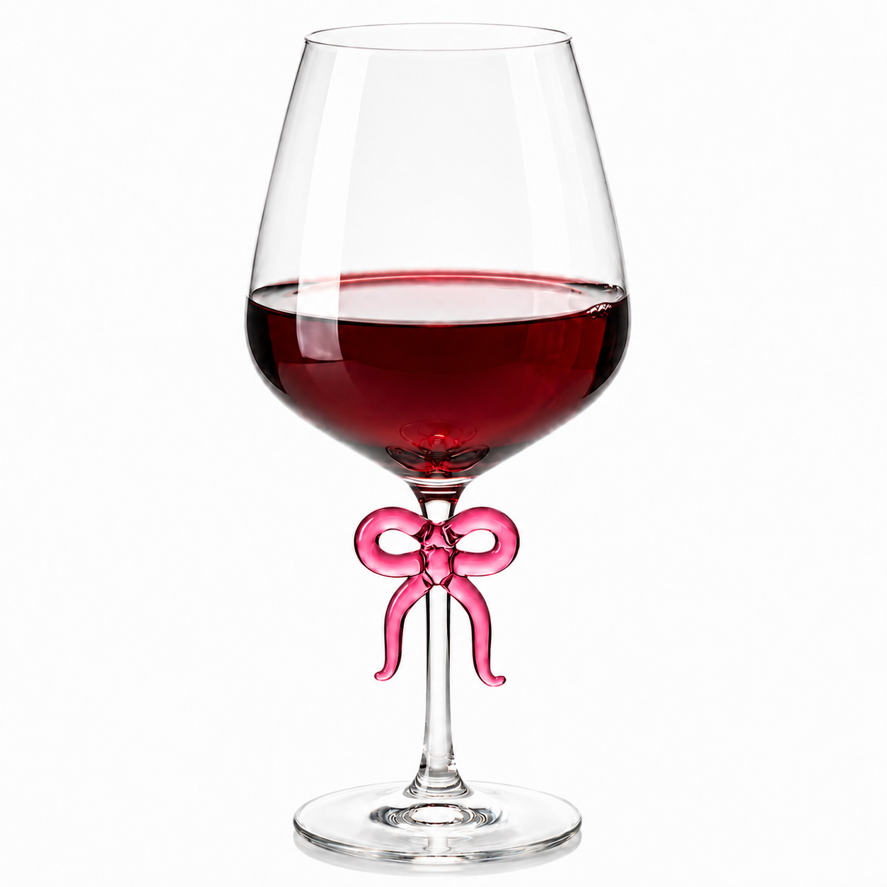 Large Clear Wine Glass with Pink Bow on Stem, One Piece