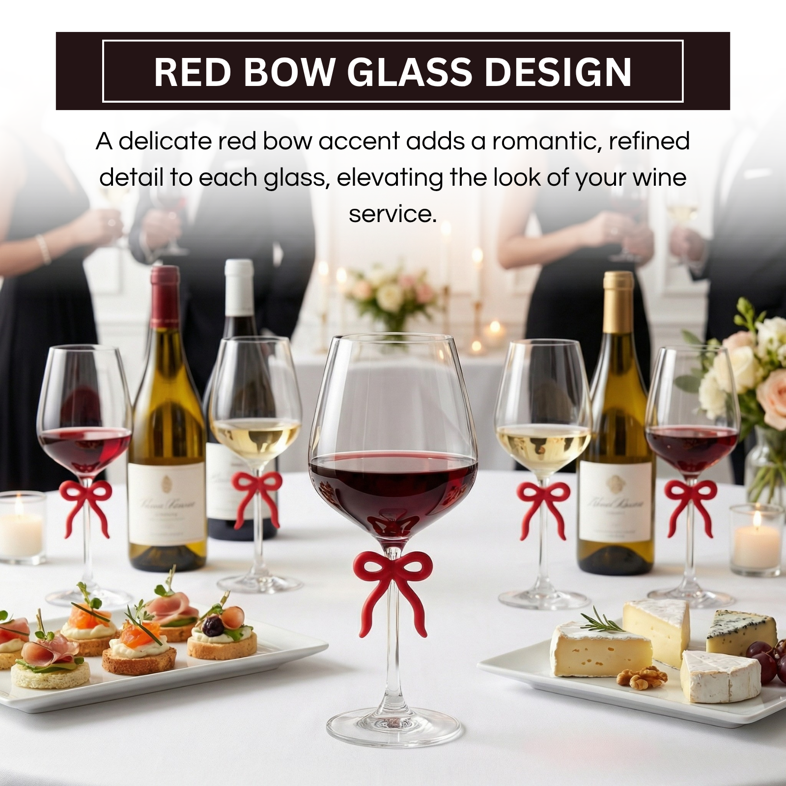 Large Clear Wine Glass with Red Bow on Stem, One Piece