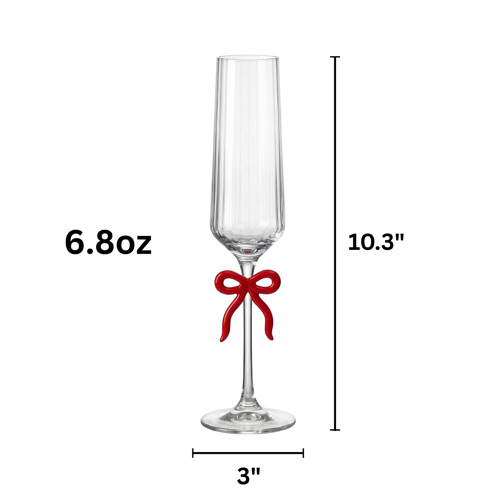 Single Ribbed Clear Champagne Glass with Red Bow on Stem