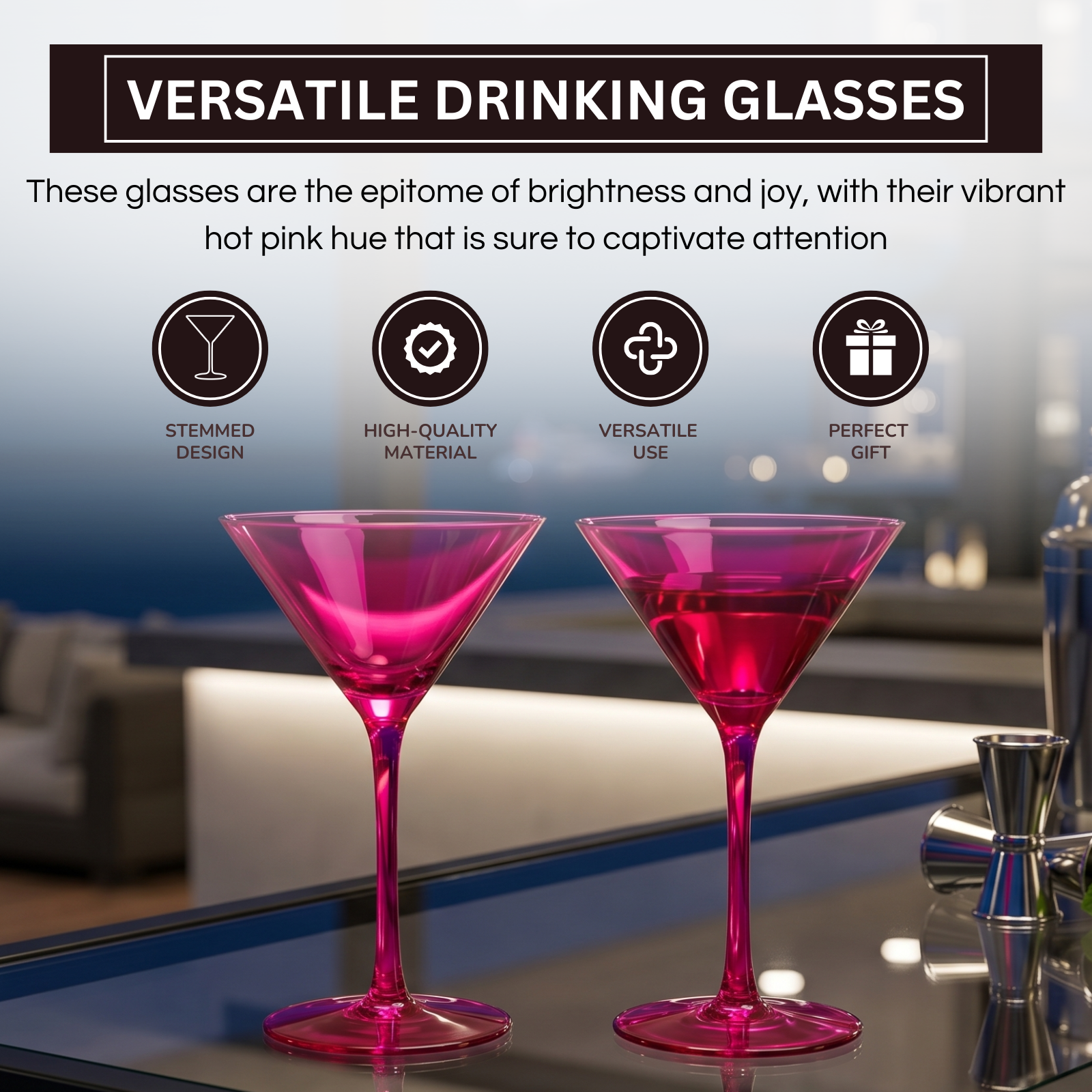 Chica Martini Cocktail Glassware, Set of 2