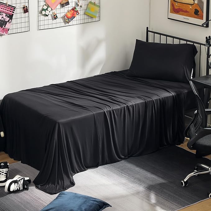 100% Microfiber Jersey Knit Sheet Set with Pillowcases-Black