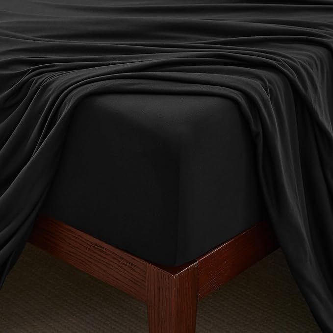 100% Microfiber Jersey Knit Sheet Set with Pillowcases-Black