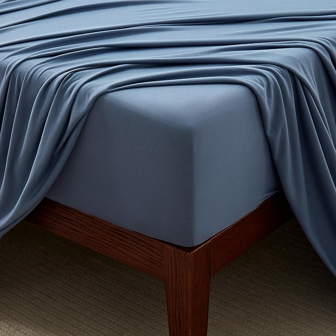100% Microfiber Jersey Knit Sheet Set with Pillowcases-Stone Blue
