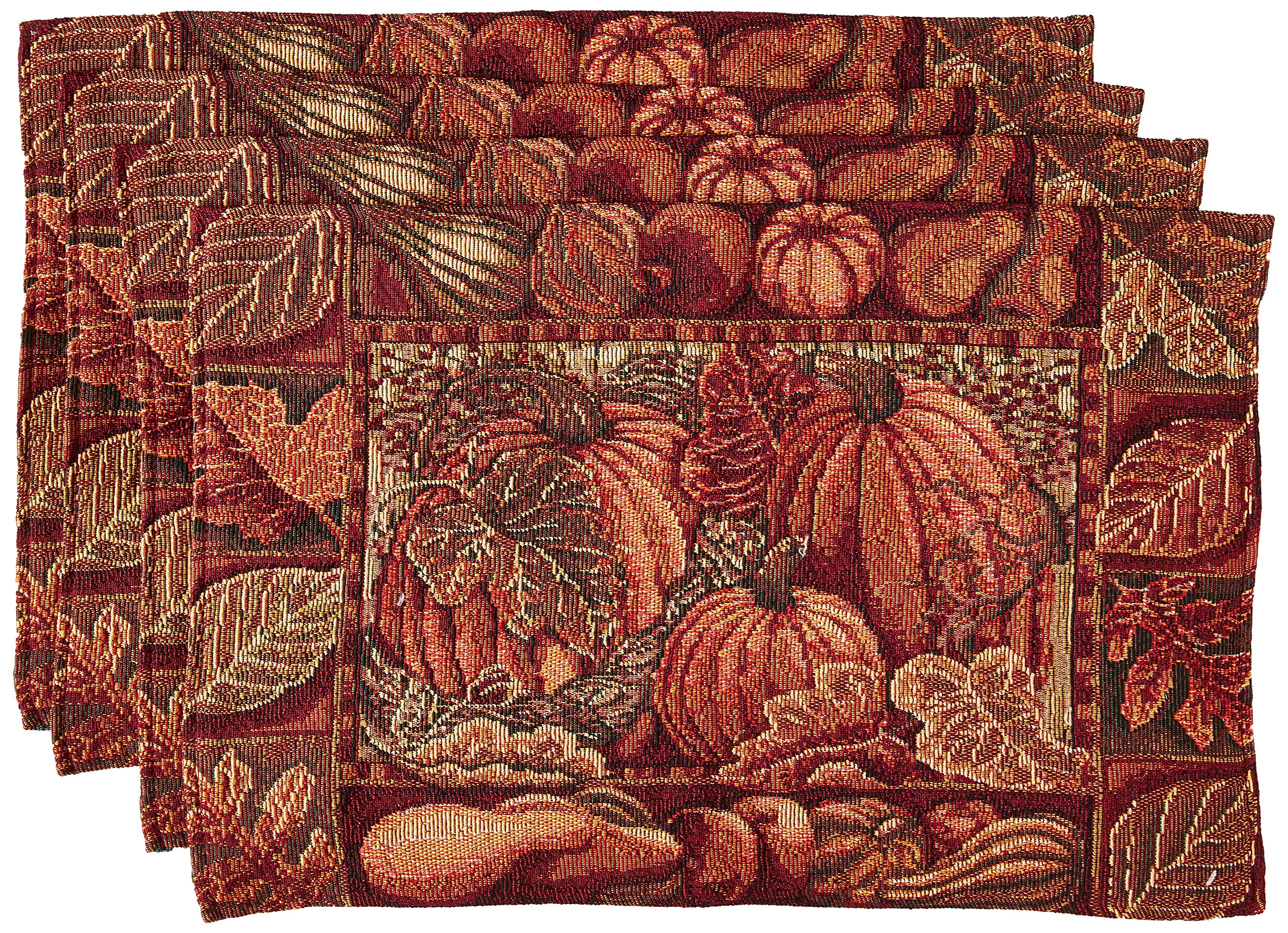 Violet Linen Fall Harvest Thanksgiving Autumn Leaves Sunflowers Fruits Pumpkins Tapestry Pattern, Polyester Cotton Woven Tapestr