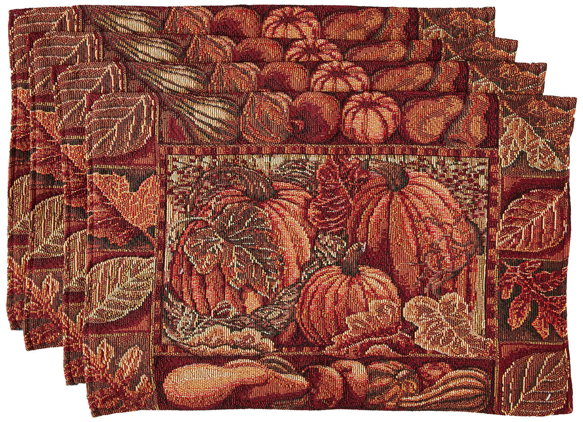 Violet Linen Fall Harvest Thanksgiving Autumn Leaves Sunflowers Fruits Pumpkins Tapestry Pattern, Polyester Cotton Woven Tapestr