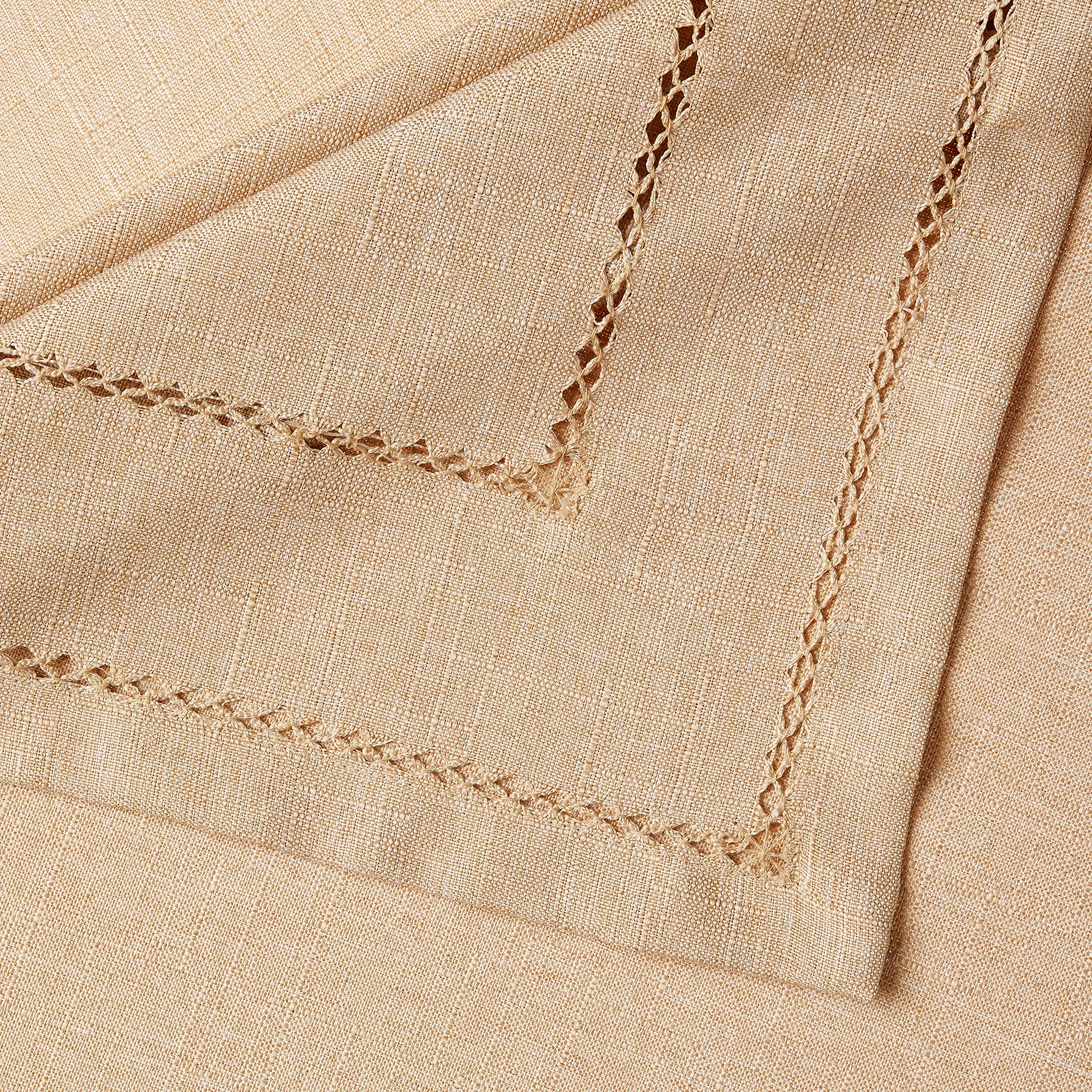 Hem Stitch Embroidered Vintage Design Tablecloth Oatmeal 60'' By 84'' Oblong/Rectangle