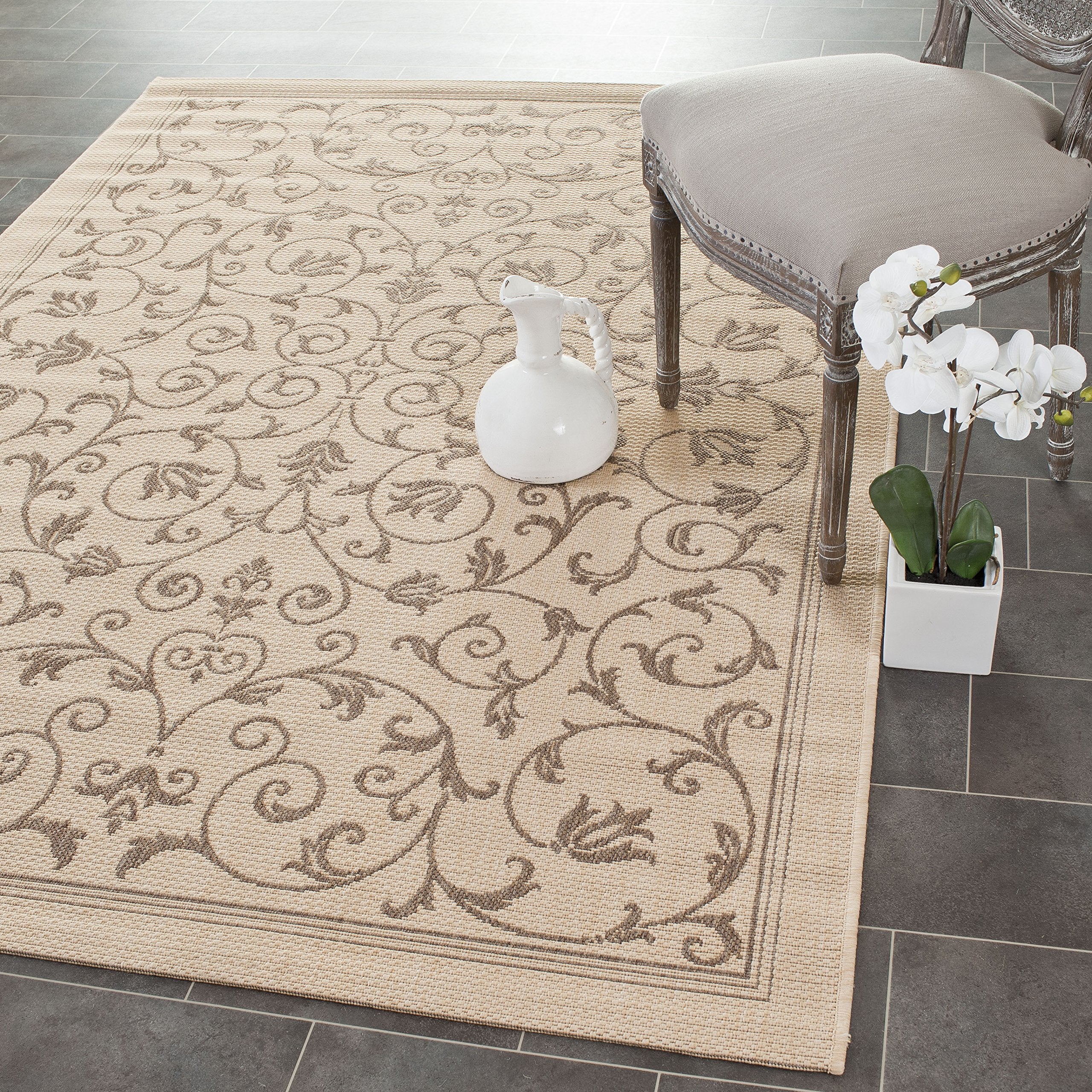 SAFAVIEH Courtyard Collection 27 x 5 Natural / Brown CY2098 Scroll Indoor/ Outdoor Patio Backyard Mudroom Area-Rug