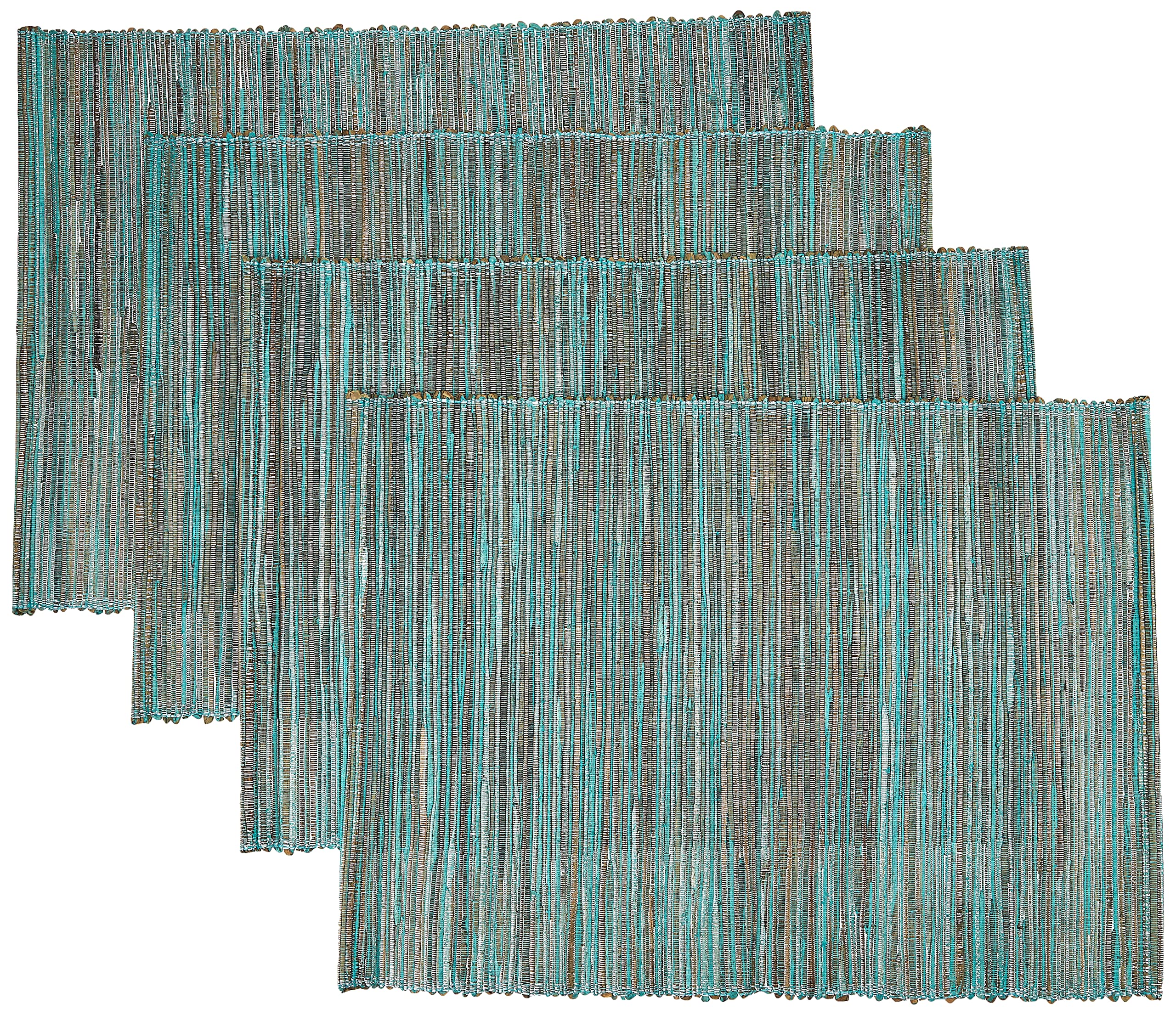 Saro Lifestyle Shimmering Woven Nubby Placemat, 14 X 20 Inch, Oblong, Turquoise Silver, Set Of 4
