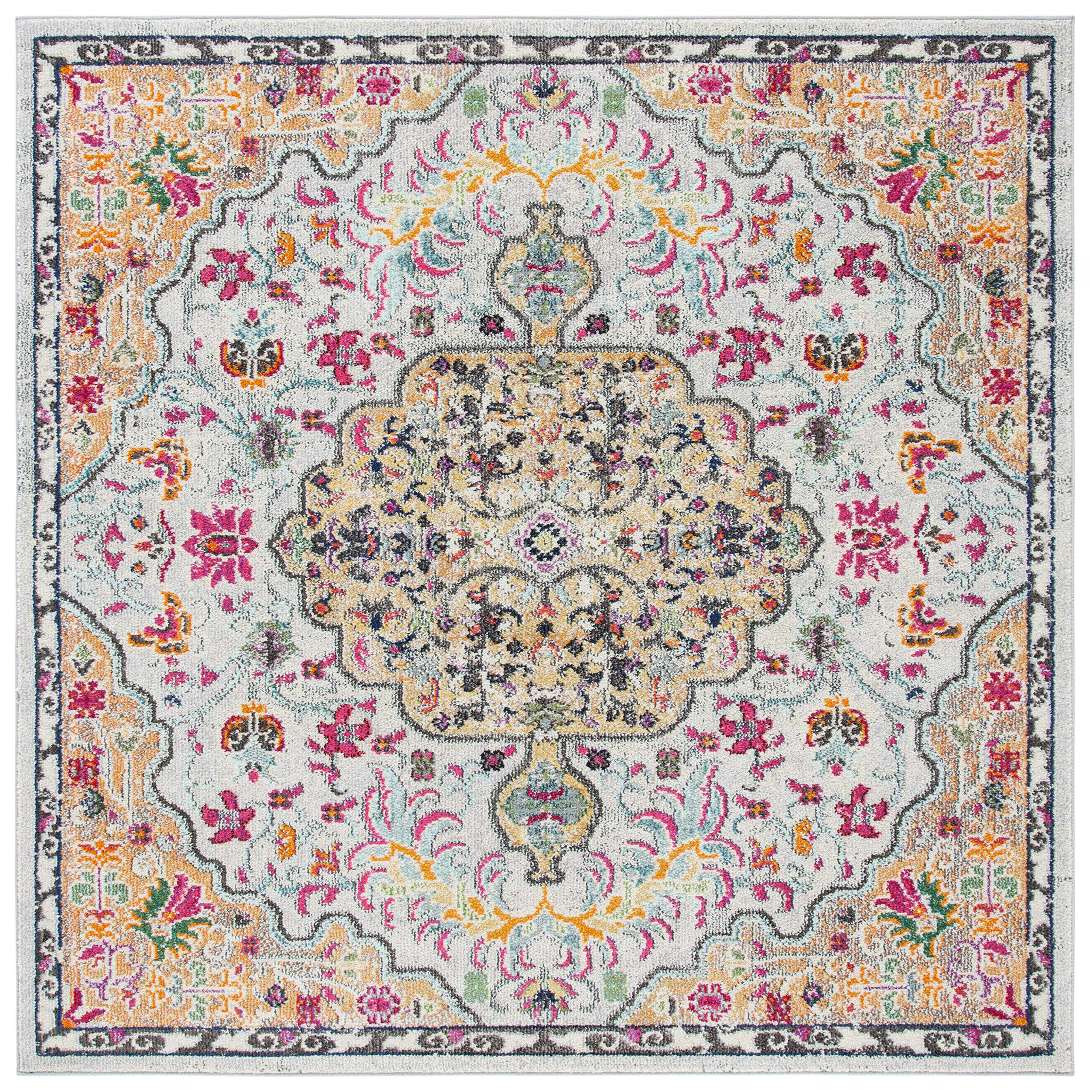 SAFAVIEH Madison Collection 5 Square Grey / Gold MAD447G Boho Chic Medallion Distressed Non-Shedding Living Room Bedroom Area R