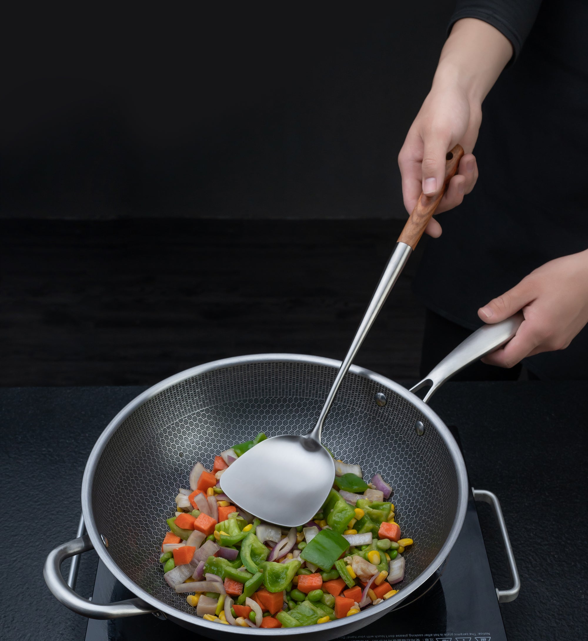Wok Spatula And Ladle Tool Set, 17Inches Spatula For Wok, 304 Stainless Steel Wok Spatula