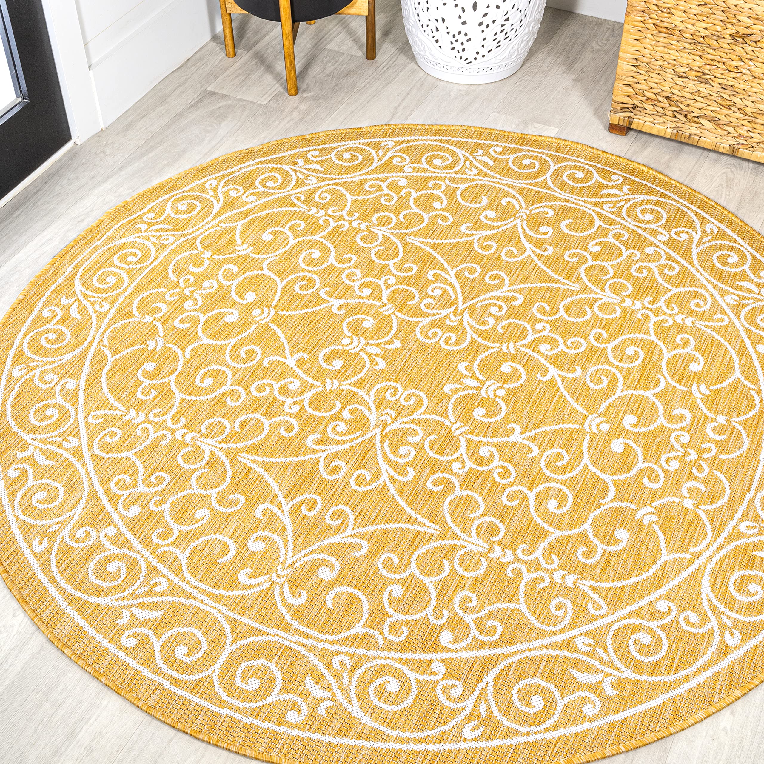Jonathan Y Smb106L-5R Charleston Vintage Filigree Textured Weave Indoor Outdoor Area Rug, Coastal, Bohemian, Classic Easy Cleani