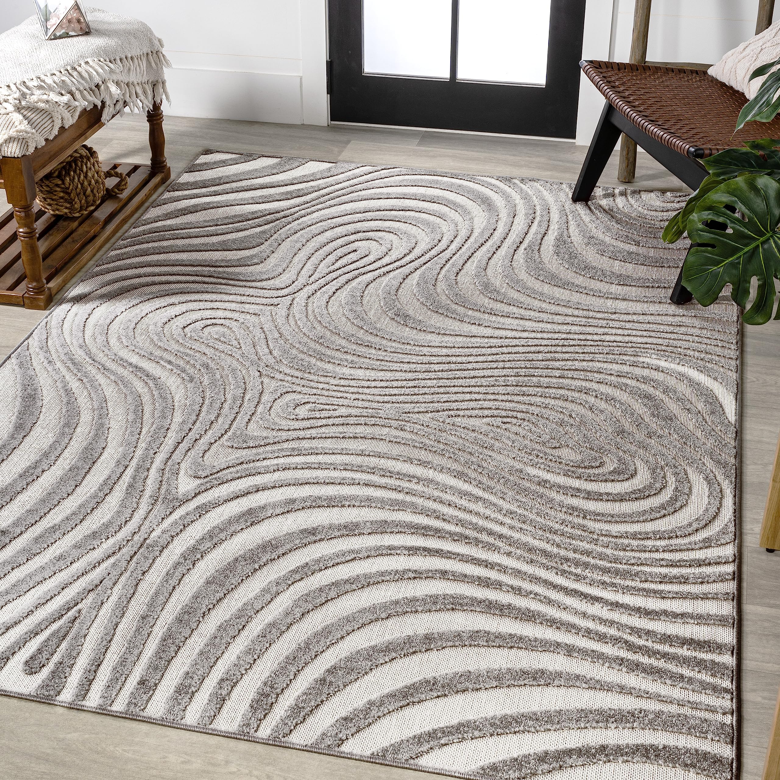 JONATHAN Y SCN103B-3 Maribo High-Low Abstract Groovy Striped Indoor/Outdoor Area Rug, Contemporary, Modern, Vintage, Bohemian fo