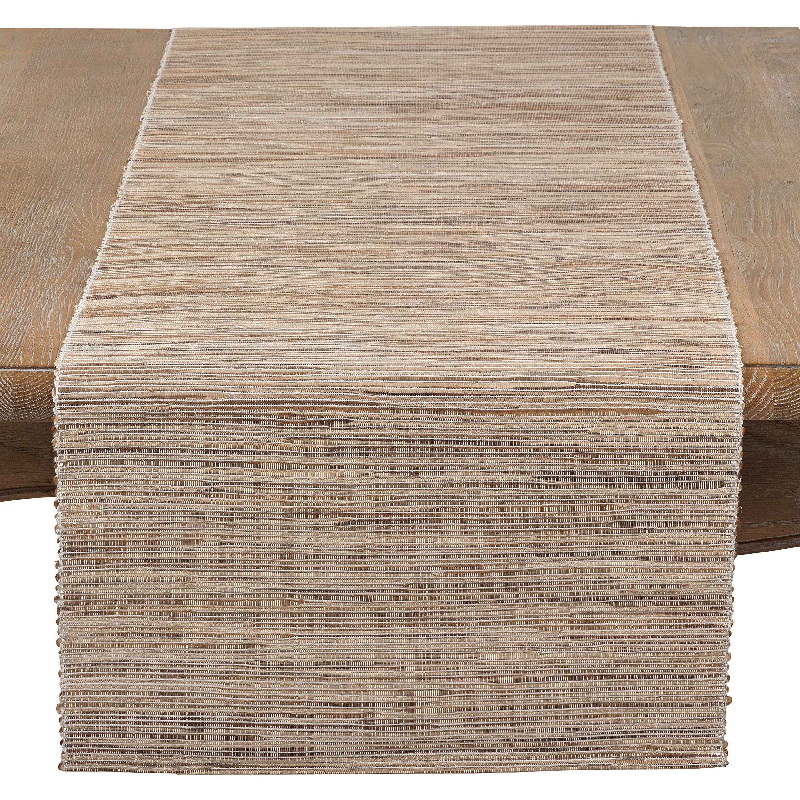 Saro Lifestyle Melaya Collection Shimmering Woven Nubby Water Hyacinth Table Runner, 16'' X 72'', Natural