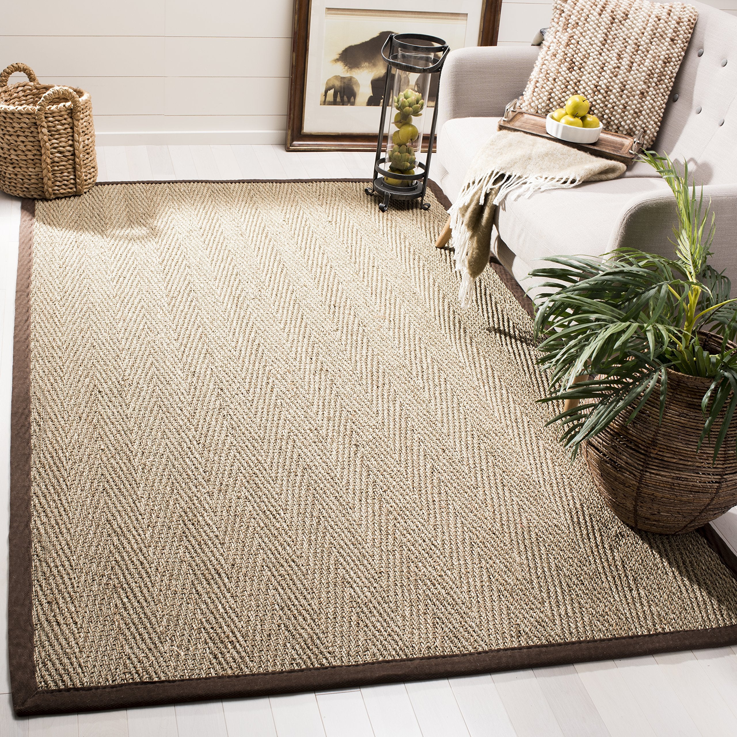 SAFAVIEH Natural Fiber Collection 6 Square Dark Brown NF115K Border Herringbone Seagrass Area Rug