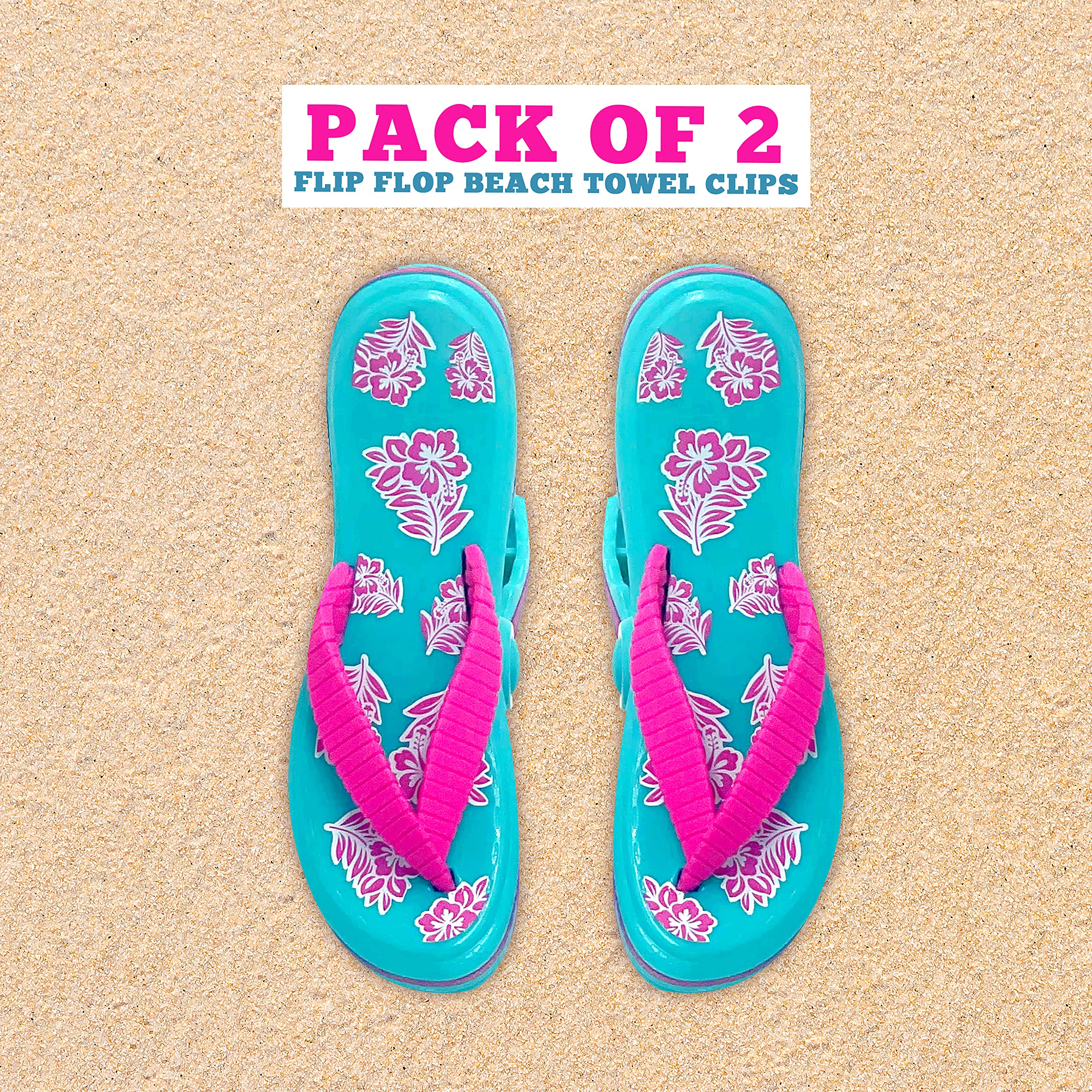 PERFORMORE Flip Flop Beach Towel Clips (Pink Strap)  Set of 2  Portable Towel Holder Clips  Secure Clips for Beach Chairs Deck Patio Pool Boat Cruise Lounge Chair Accessories