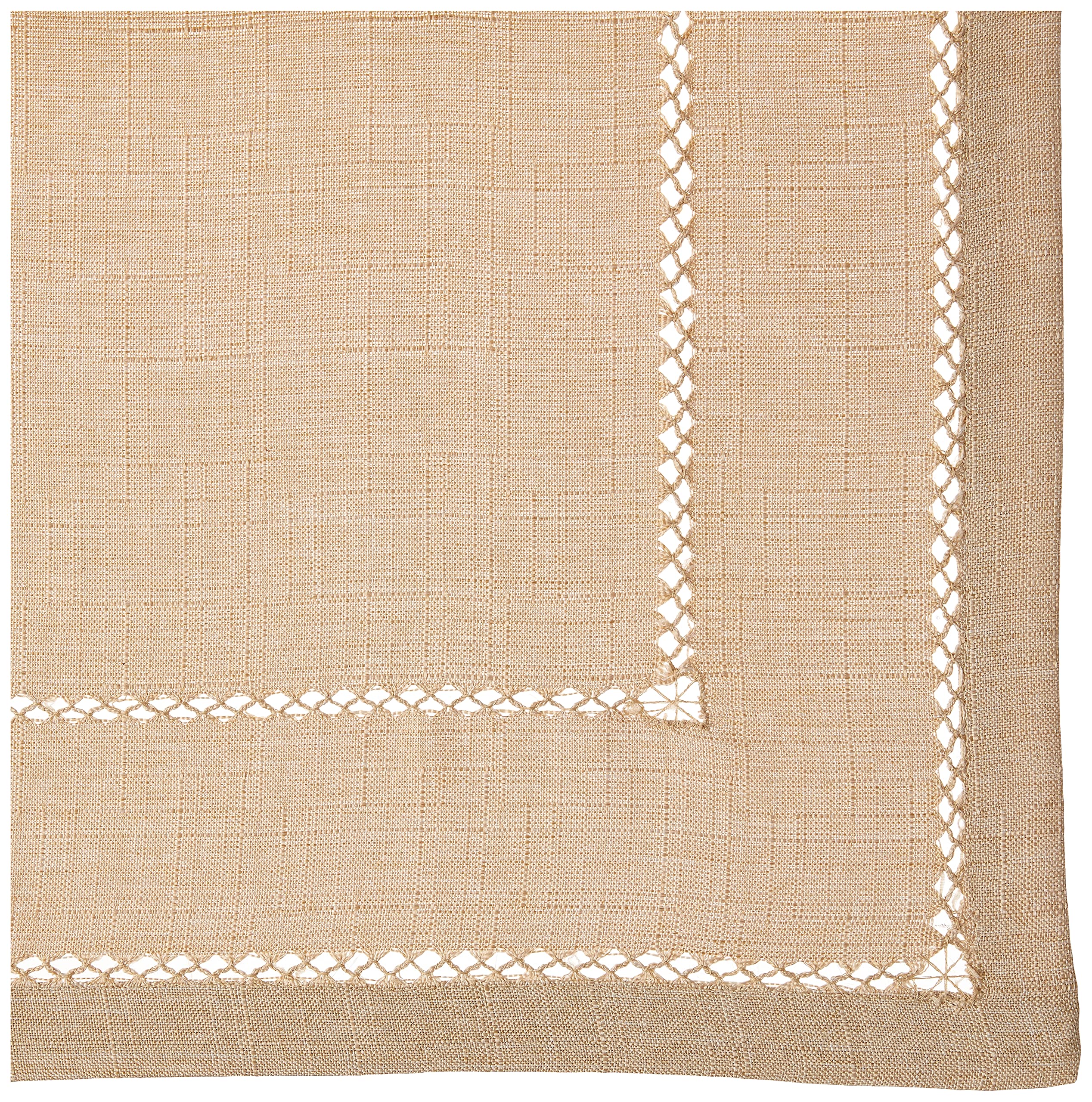 Hem Stitch Embroidered Vintage Design Tablecloth Oatmeal 60'' By 84'' Oblong/Rectangle