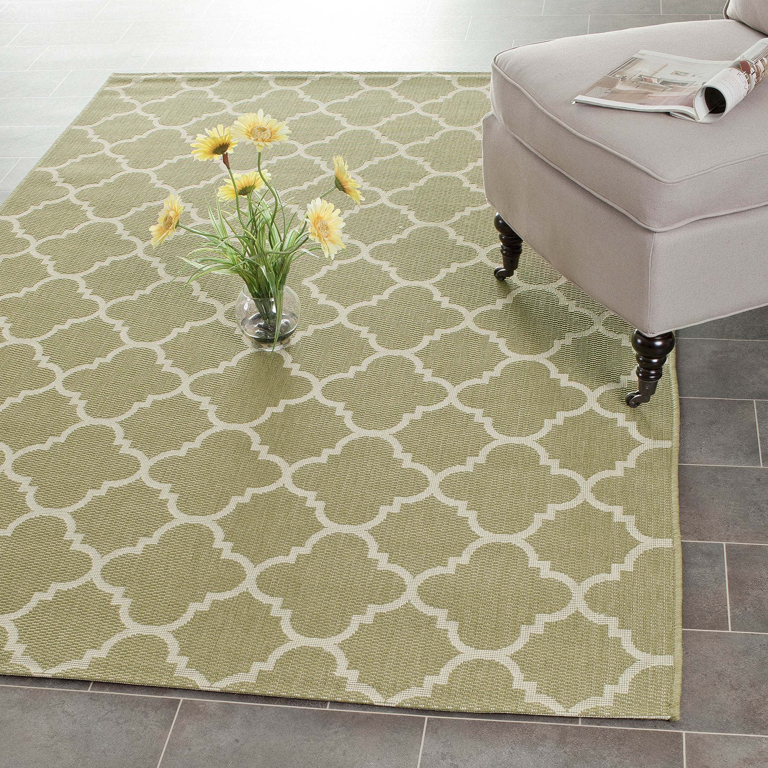 SAFAVIEH Courtyard Collection 53 Square Green/Beige CY6918 Trellis Indoor/ Outdoor Splashproof Easy Scrubbing Patio Backyard Mu