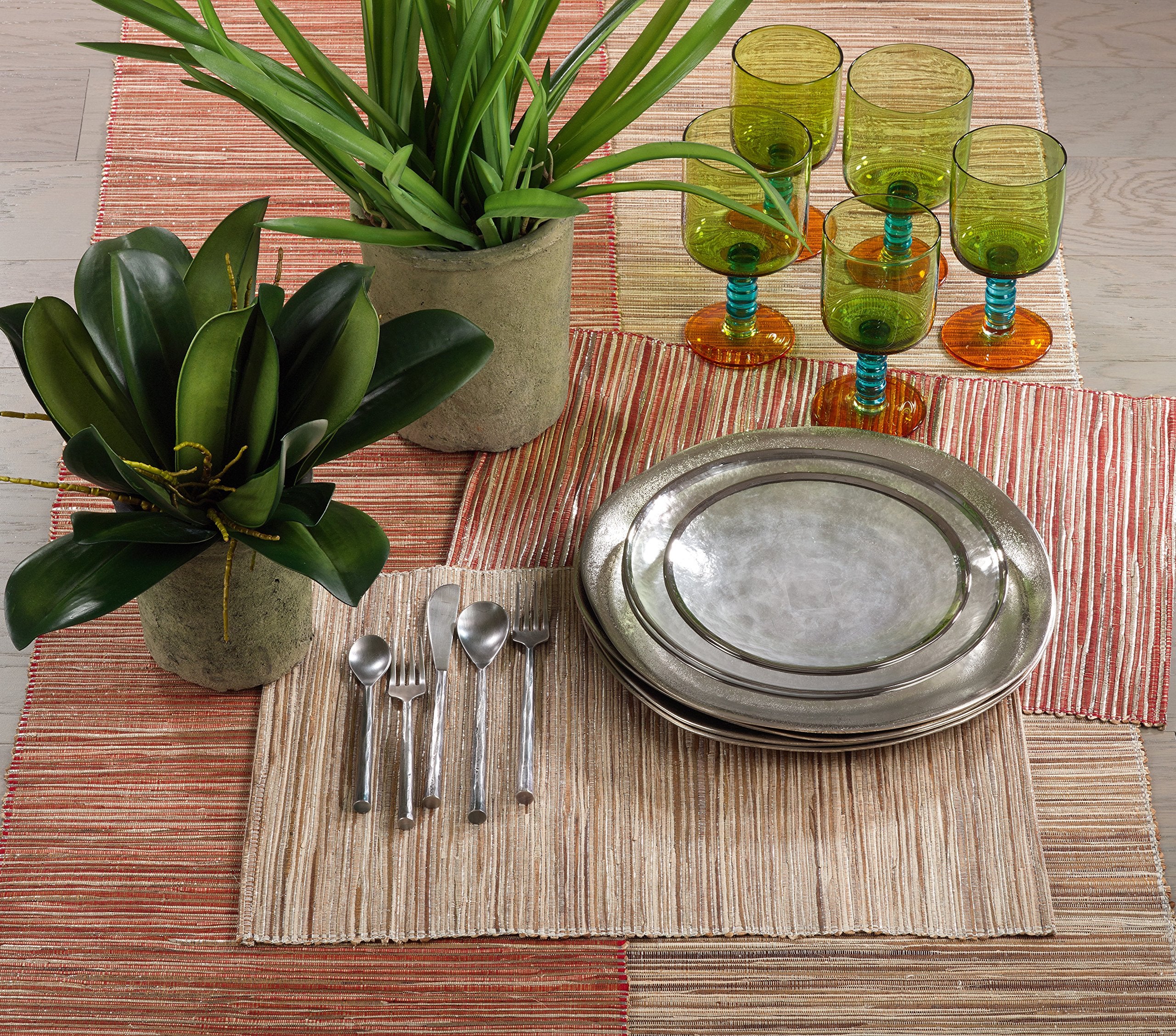 Saro Lifestyle 217.Ru1490B Melaya Collection Shimmering Woven Nubby Water Hyacinth Table Runner, 14'' X 90'', Rust