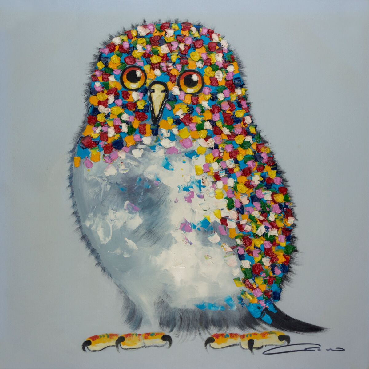 Bird Multicolor Hand Painted On Canvas