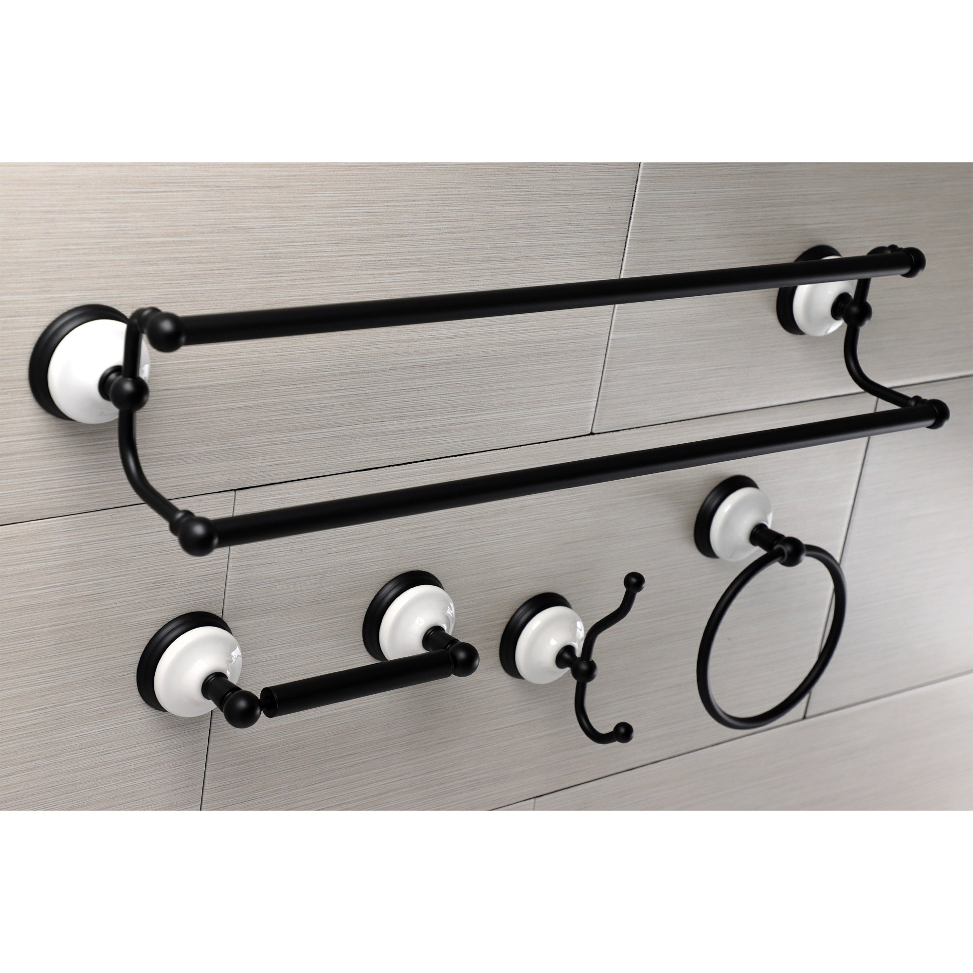 Kingston Brass BAK1113478MB Victorian 4-Pieces Dual Towel Bar Bathroom Hardware Set  Matte Black