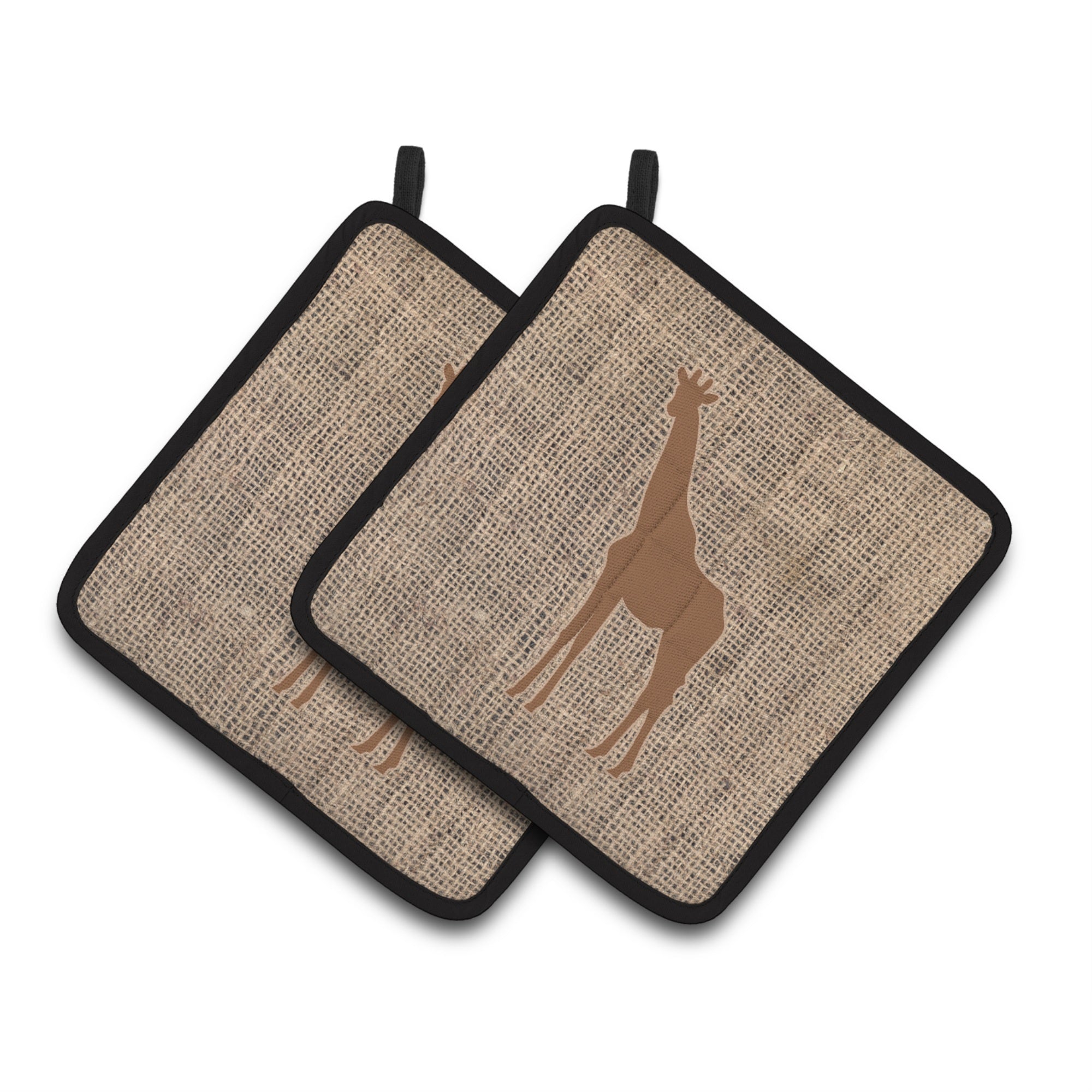 'Caroline'S Treasures Giraffe Faux Burlap & Brown Pair Of Pot Holders Bb1001-Bl-Bn-Pthd, 7.5Hx7.5W, Multicolor''