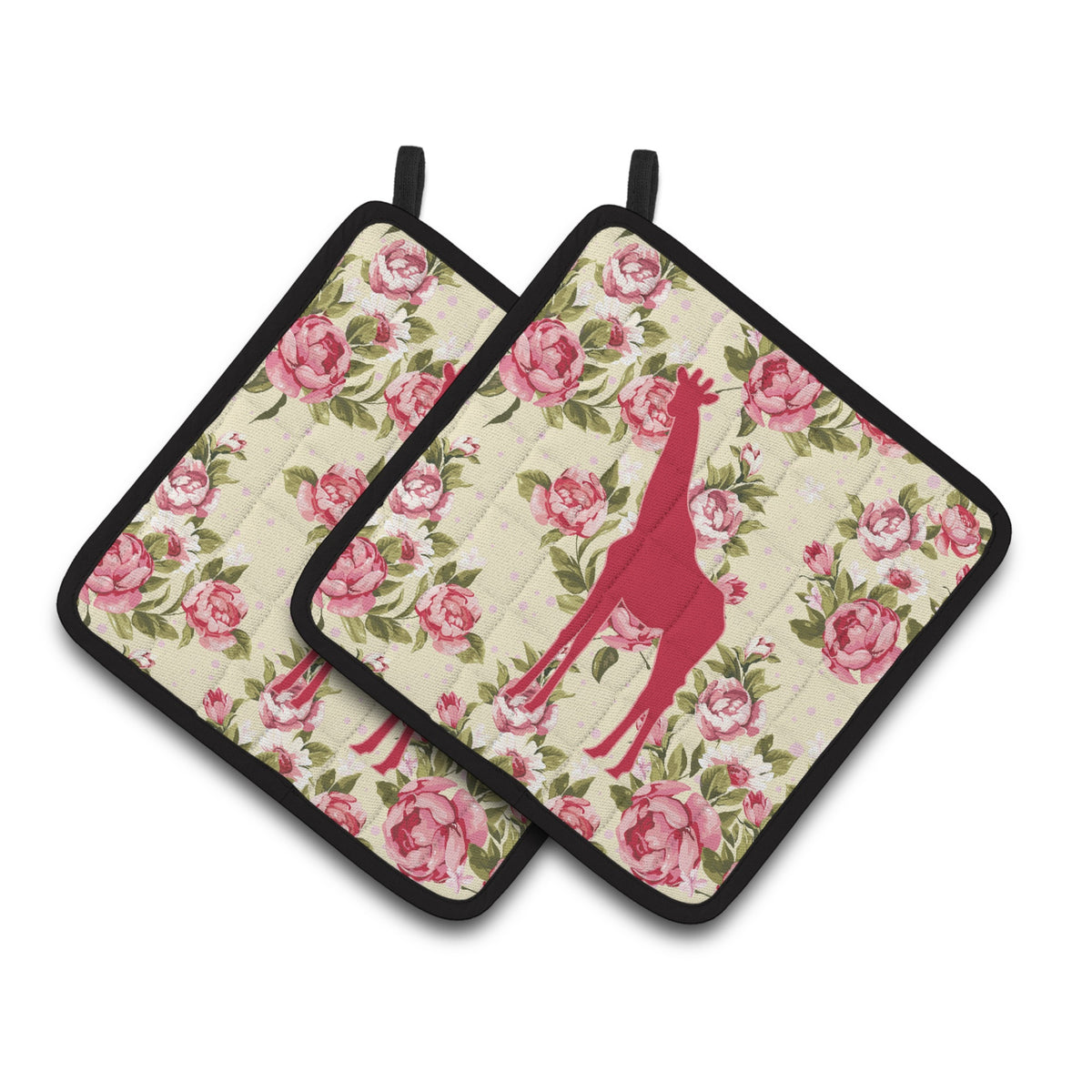 'Caroline'S Treasures Giraffe Shabby Chic Yellow Roses Pair Of Pot Holders Bb1001-Rs-Yw-Pthd, 7.5Hx7.5W, Multicolor''