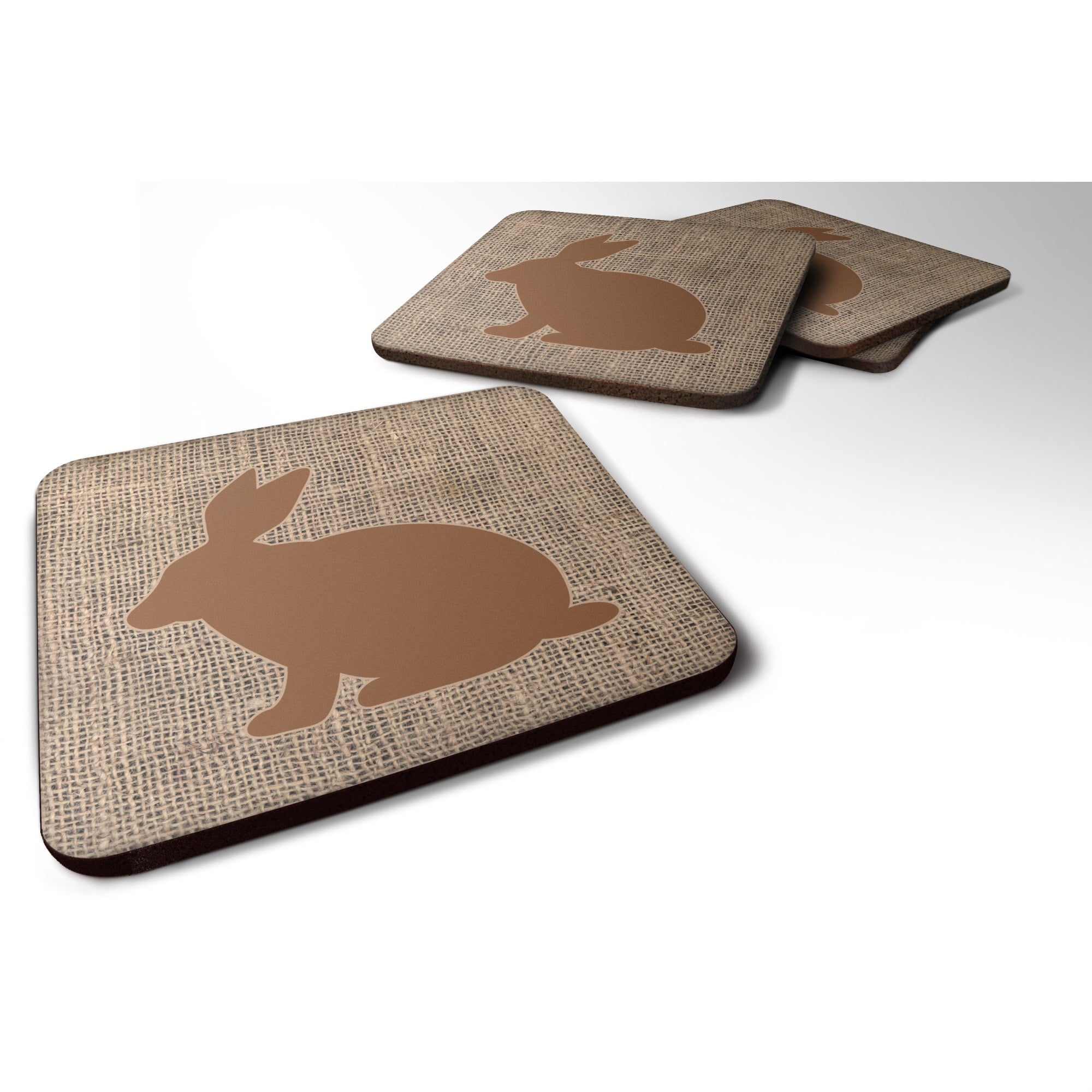 'Caroline'S Treasures Bb1002-Bl-Bn-Fc Rabbit Burlap And Brown Foam Coasters (Set Of 4), 3.5'''' H X 3.5'''' W, Multicolor''