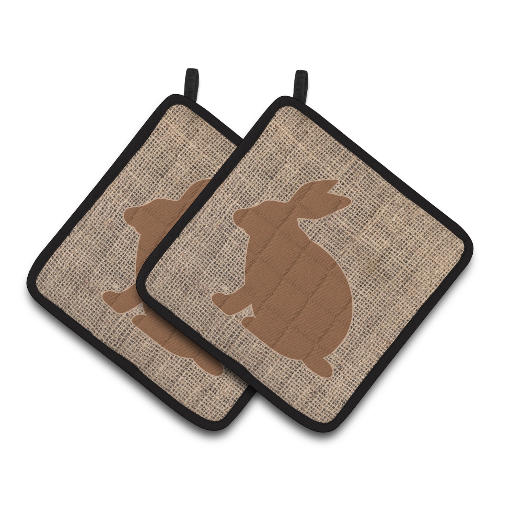 'Caroline'S Treasures Rabbit Faux Burlap & Brown Pair Of Pot Holders Bb1002-Bl-Bn-Pthd, 7.5Hx7.5W, Multicolor''