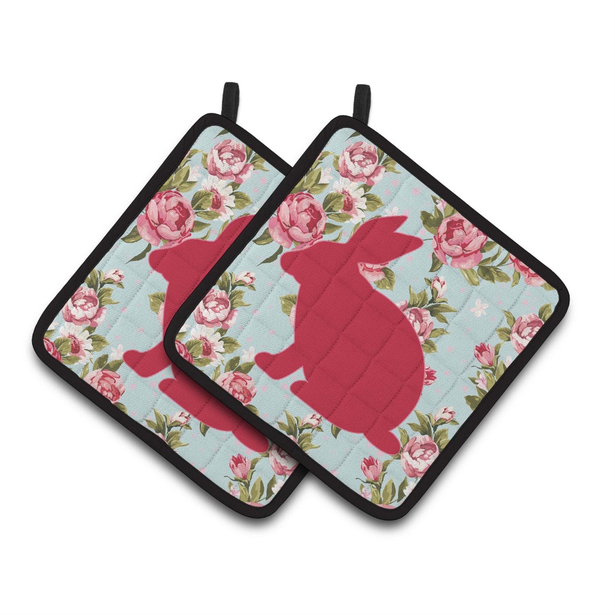 'Caroline'S Treasures Rabbit Shabby Chic Blue Roses Pair Of Pot Holders Bb1002-Rs-Bu-Pthd, 7.5Hx7.5W, Multicolor''