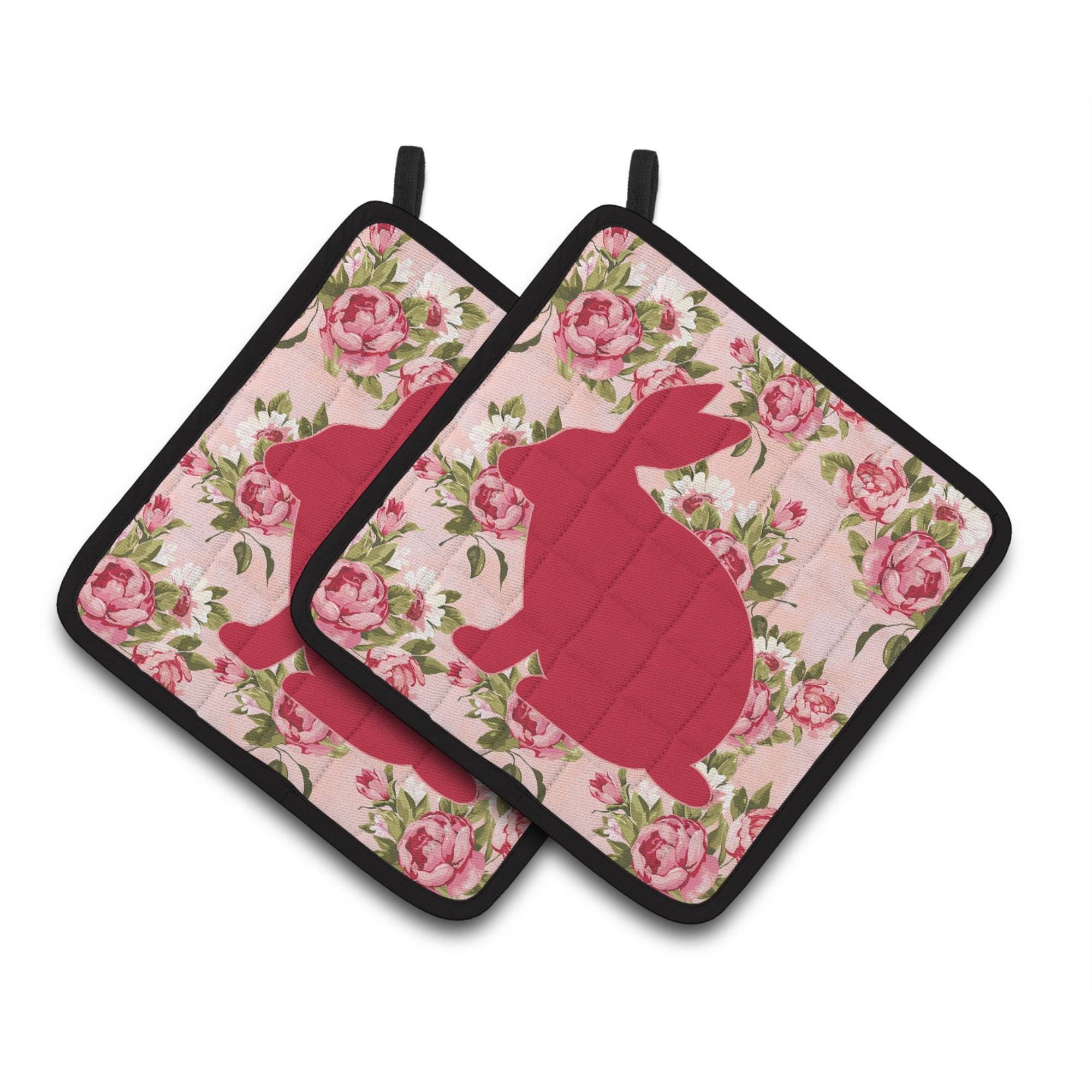 'Caroline'S Treasures Rabbit Shabby Chic Pink Roses Pair Of Pot Holders Bb1002-Rs-Pk-Pthd, 7.5Hx7.5W, Multicolor''
