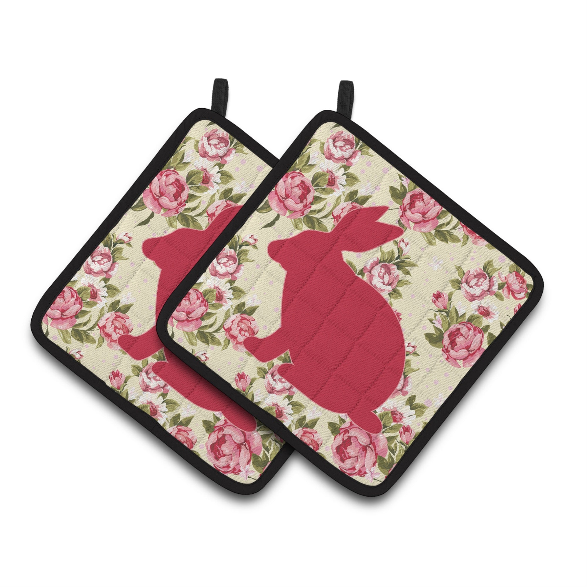 'Caroline'S Treasures Rabbit Shabby Chic Yellow Roses Pair Of Pot Holders Bb1002-Rs-Yw-Pthd, 7.5Hx7.5W, Multicolor''