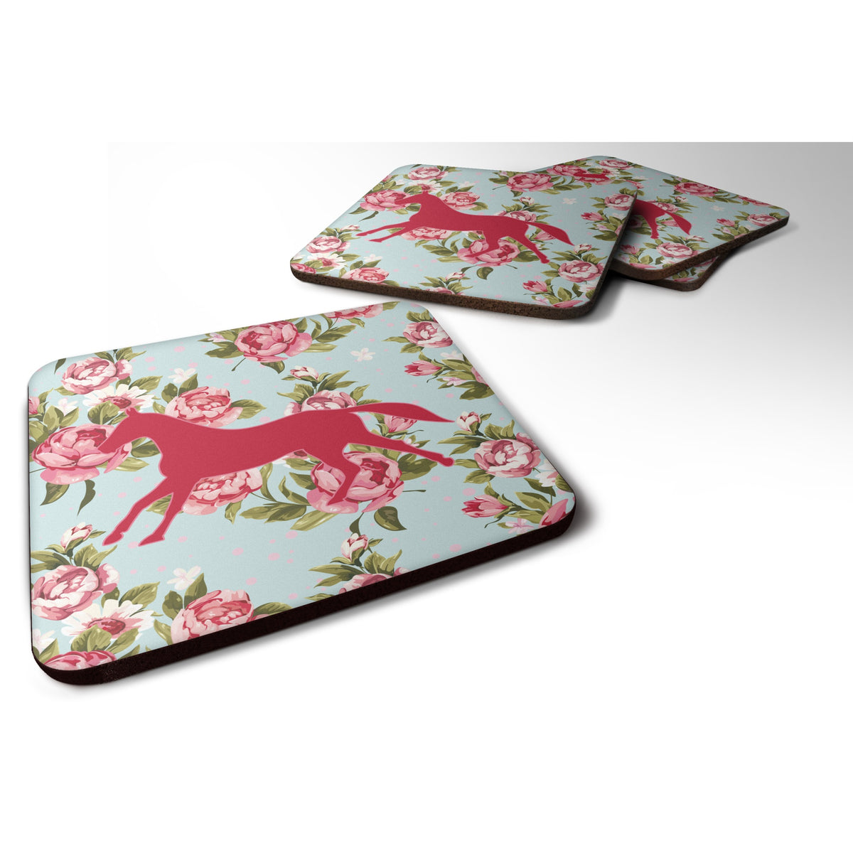 'Caroline'S Treasures Bb1003-Rs-Bu-Fc Horse Shabby Chic Blue Roses Foam Coasters (Set Of 4), 3.5'''' H X 3.5'''' W, Multicolor'
