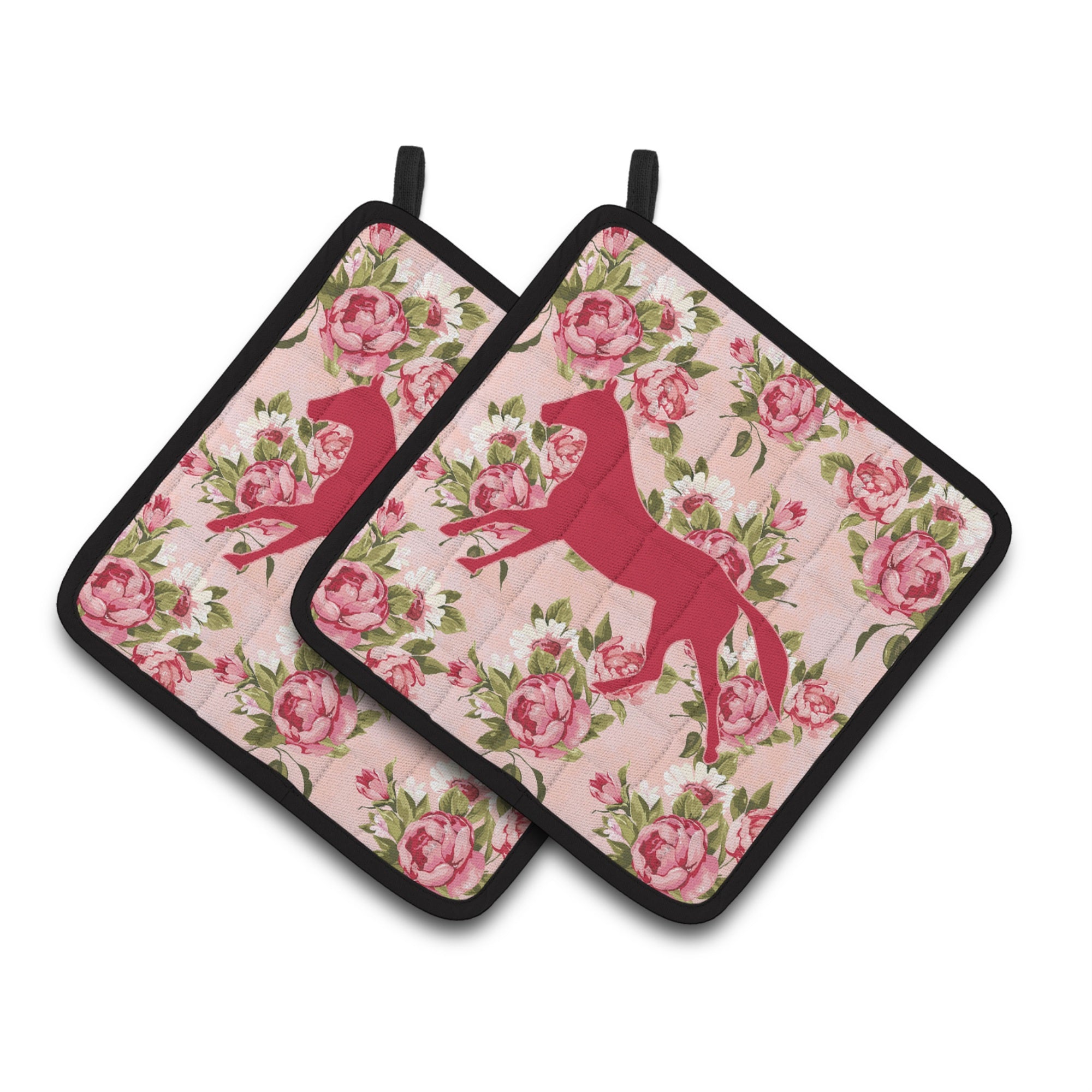 'Caroline'S Treasures Horse Shabby Chic Pink Roses Pair Of Pot Holders Bb1003-Rs-Pk-Pthd, 7.5Hx7.5W, Multicolor''