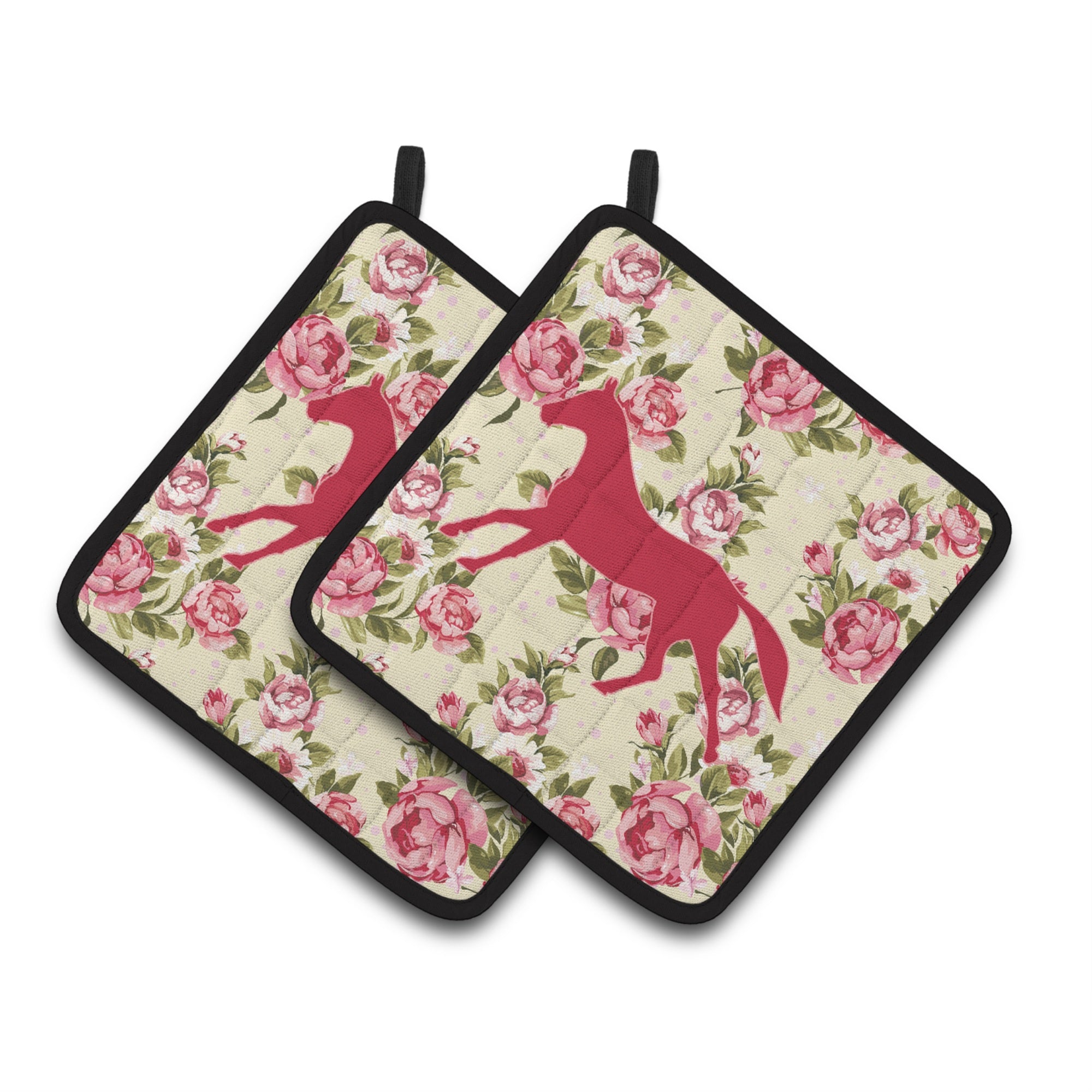 'Caroline'S Treasures Horse Shabby Chic Yellow Roses Pair Of Pot Holders Bb1003-Rs-Yw-Pthd, 7.5Hx7.5W, Multicolor''