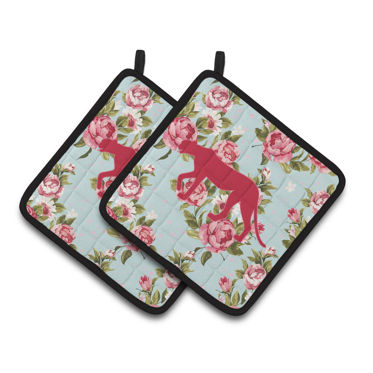 'Caroline'S Treasures Leopard Shabby Chic Blue Roses Pair Of Pot Holders Bb1004-Rs-Bu-Pthd, 7.5Hx7.5W, Multicolor''
