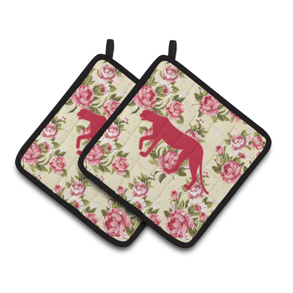 'Caroline'S Treasures Leopard Shabby Chic Yellow Roses Pair Of Pot Holders Bb1004-Rs-Yw-Pthd, 7.5Hx7.5W, Multicolor''