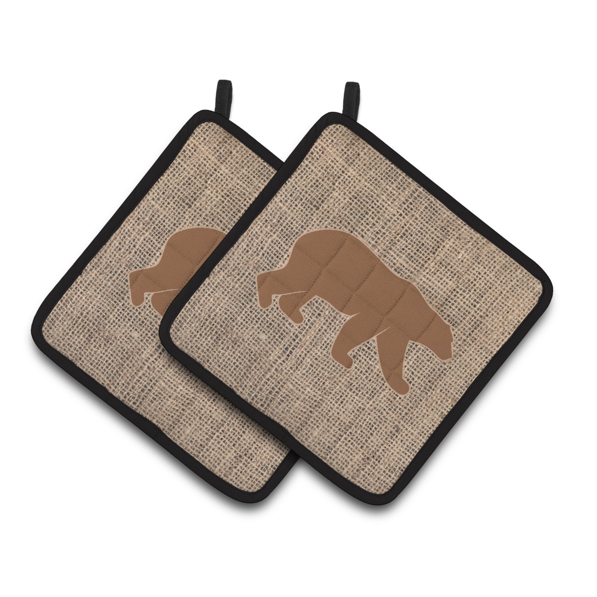 'Caroline'S Treasures Bear Faux Burlap & Brown Pair Of Pot Holders Bb1005-Bl-Bn-Pthd, 7.5Hx7.5W, Multicolor''